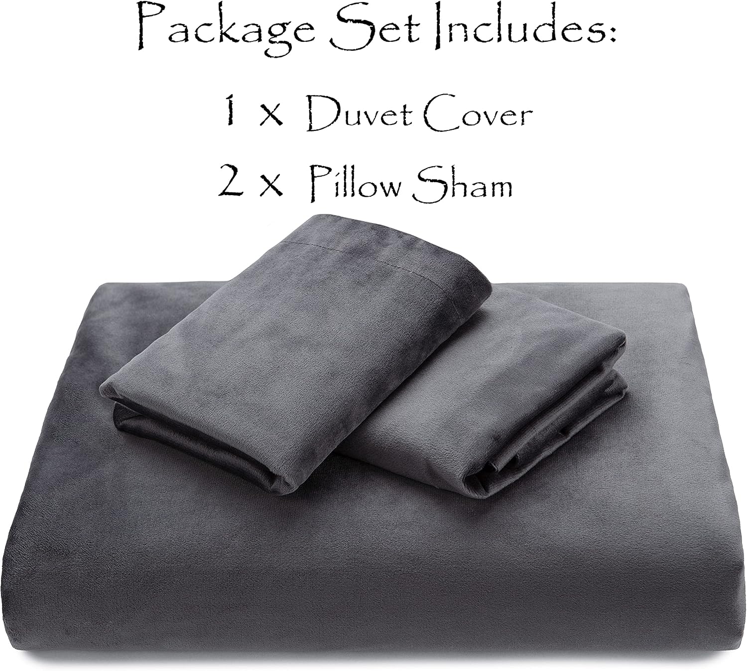 Chanasya Premium Velour Velvet Duvet Cover Set - Duvet Cover (104” x 90”) & 2 Pillow Shams (20” x 36”) - 3-Piece Set - Dark Gray, King Size