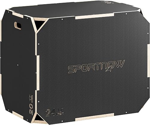SPORTNOW Cajón Pliométrico de Madera 3 en 1 Alturas Asas | Plataforma de Caja Pliométrica, sin Esquinas, Entrenamiento de Salto y Fuerza, para Casa Gimnasio y Exterior