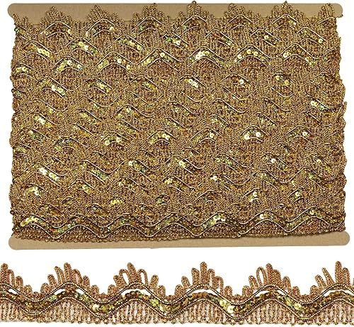 dlboboai Cinta trenzada de poliéster con ribete de encaje dorado, 14 yardas y 1.378 in de ancho para costura, manualidades, ropa, cortinas,