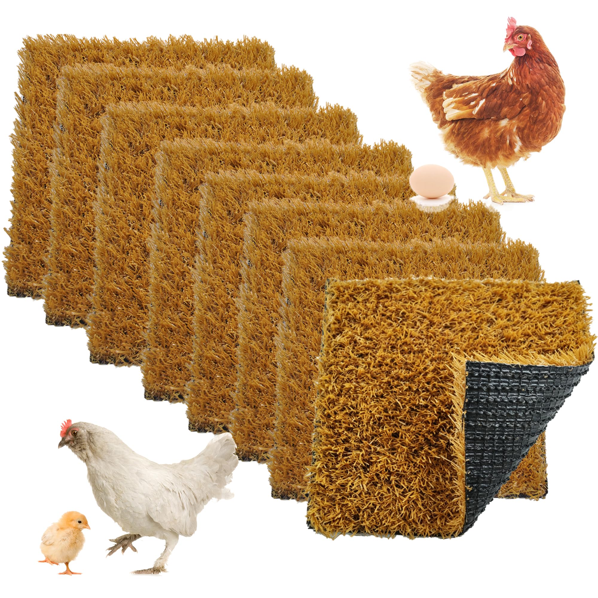 8 Pack Reusable Chicken Coop Nesting Pads,Washable Nesting Box Pads Soft Cuttable Artificial Grass Mat 11.8x11.8 in Hen Coop Bedding Liner Chicken Cage Accessories (Yellow)