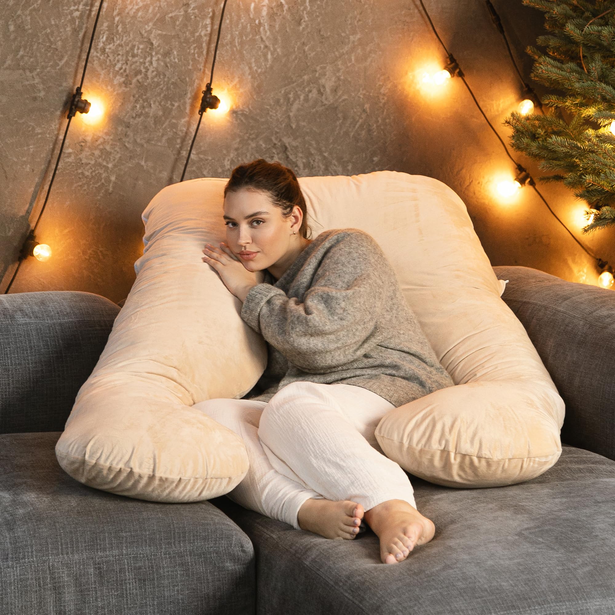 MKS Cuscino per chi dorme sul fianco con rivestimento, cuscino confortevole (100 x 150 cm), cuscino per dormire sul fianco, a forma di U, ergonomico, di alta qualità, con micropeluche (morbido), pesca