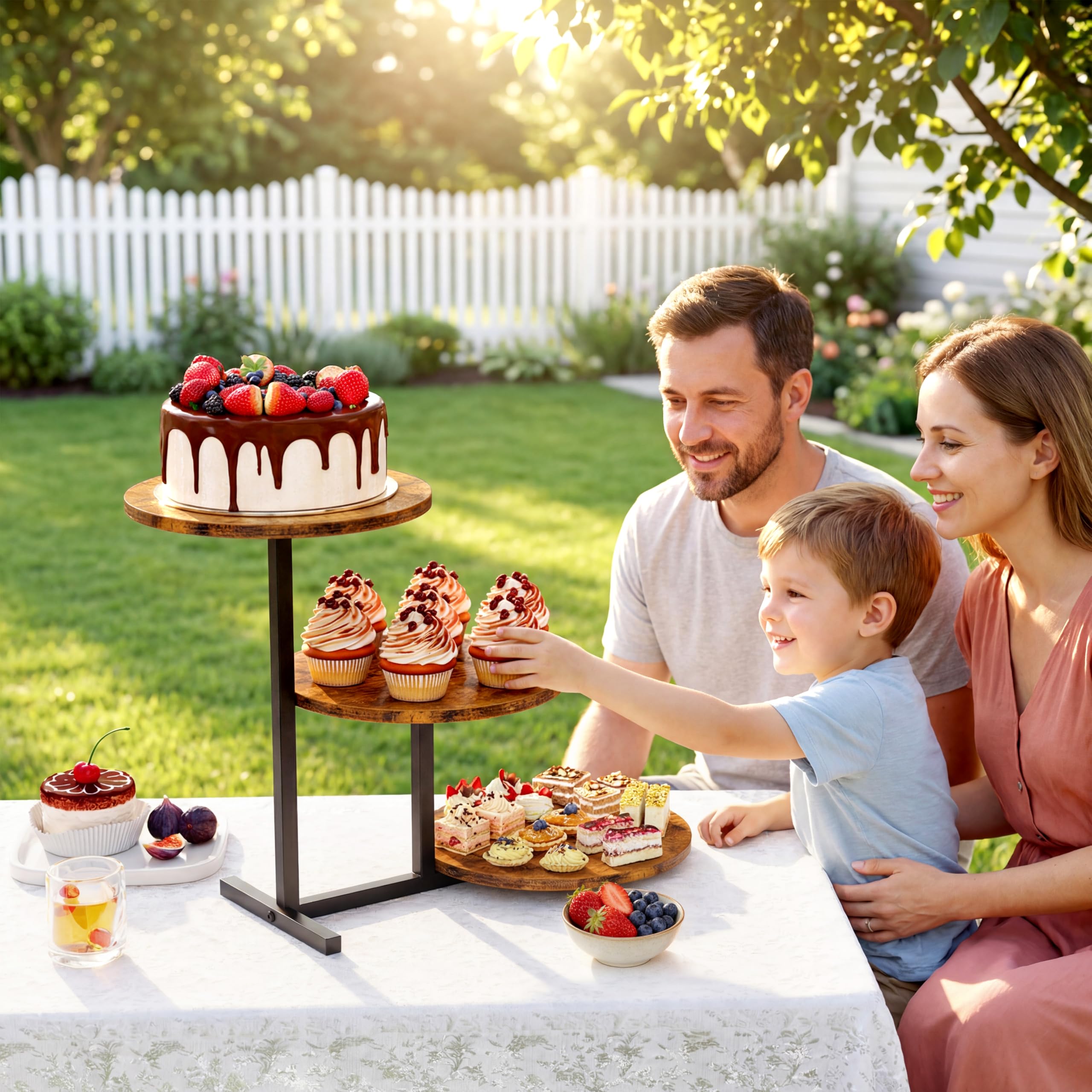 1 soporte para tartas de 3 niveles, soporte de madera para 50 cupcakes, torre de cupcakes como frutero o bandeja, torre de postres para cupcakes para té de la tarde, fiesta temática, boda y