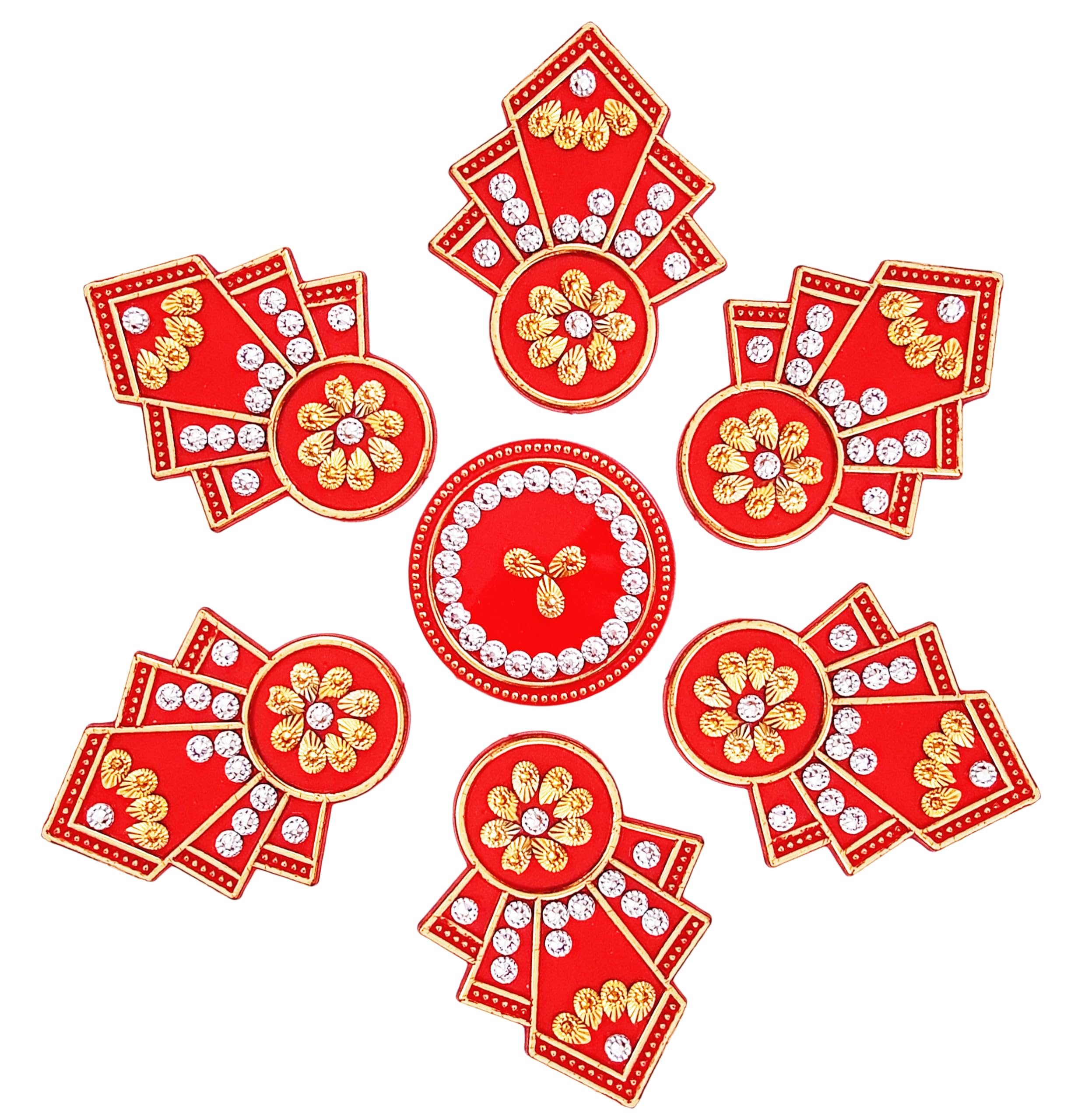 Red Floral Acrylic Diwali Rangoli Stickers for Pooja Room Rangoli Stickers for Diwali Rangoli | Rangoli Decoration for Home Acrylic Rangoli Floor Sticker for Diwali 7.5 X 7.5 Inch