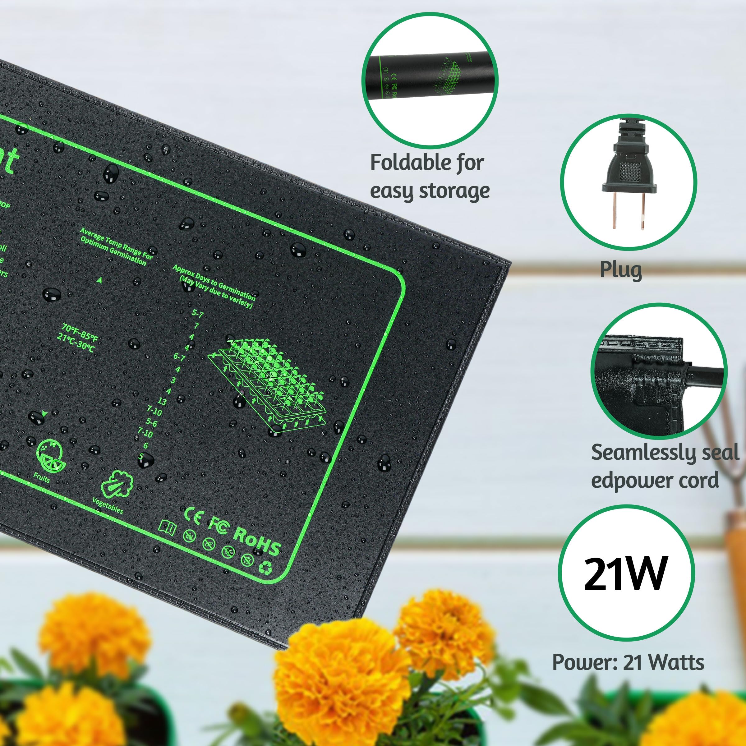 LOCONHA Confezione da 2 tappetini riscaldanti per piantine per iniziare i semi, 25,4 x 52,7 cm, tappetino riscaldante impermeabile per la germinazione delle piante da interno