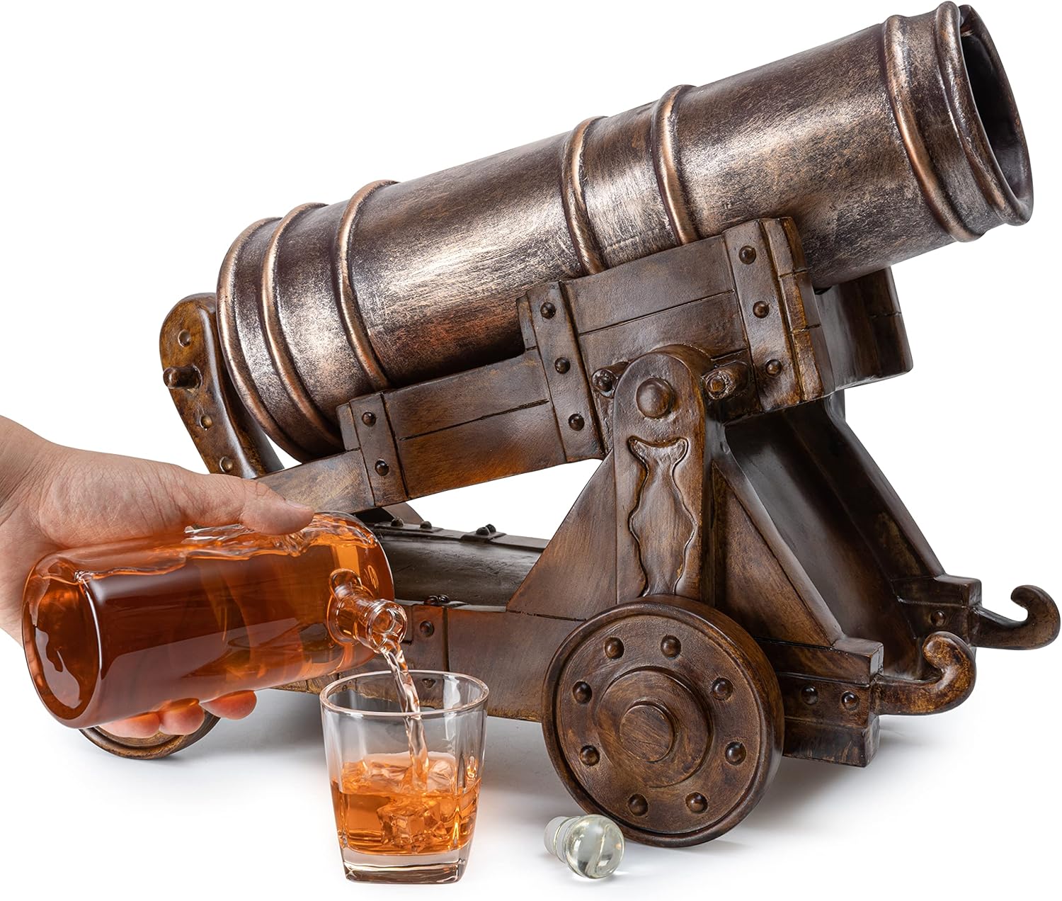 Cannon Wine & Whiskey Decanter Set, Handmade Extra Large Vintage Replica 750ml Decanter 21" - The Wine Savant - Pirate Treasure Wooden Cannonball, Naval, Napoleon, Civil War Old Cannons Holiday Gift