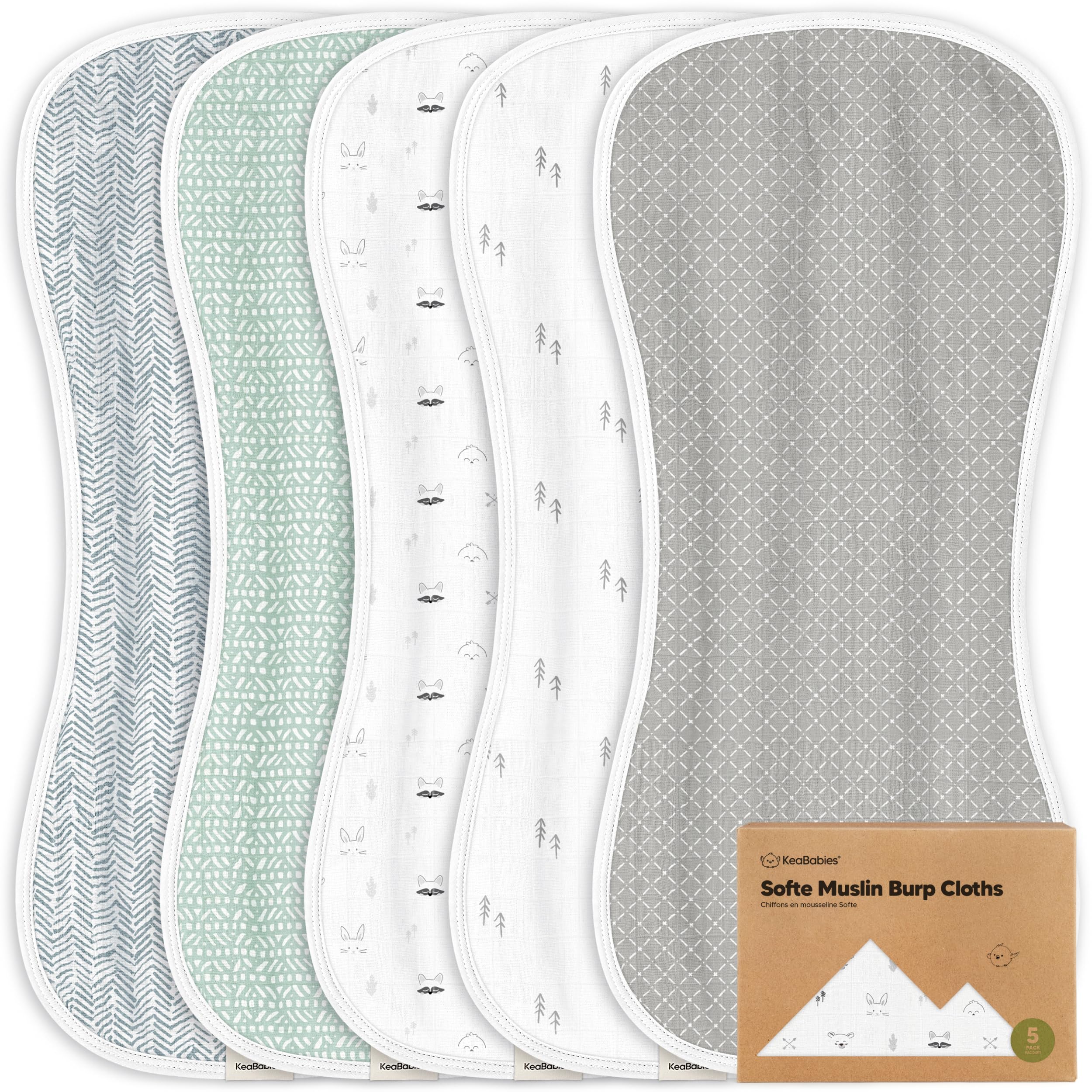 5-Pack Muslin Burp Cloths Baby Boy, Girl - Very Absorbent Baby Burp Cloth Rags, 8-Layers Viscose Derived from Bamboo Cotton Muslin Towel, Super Soft