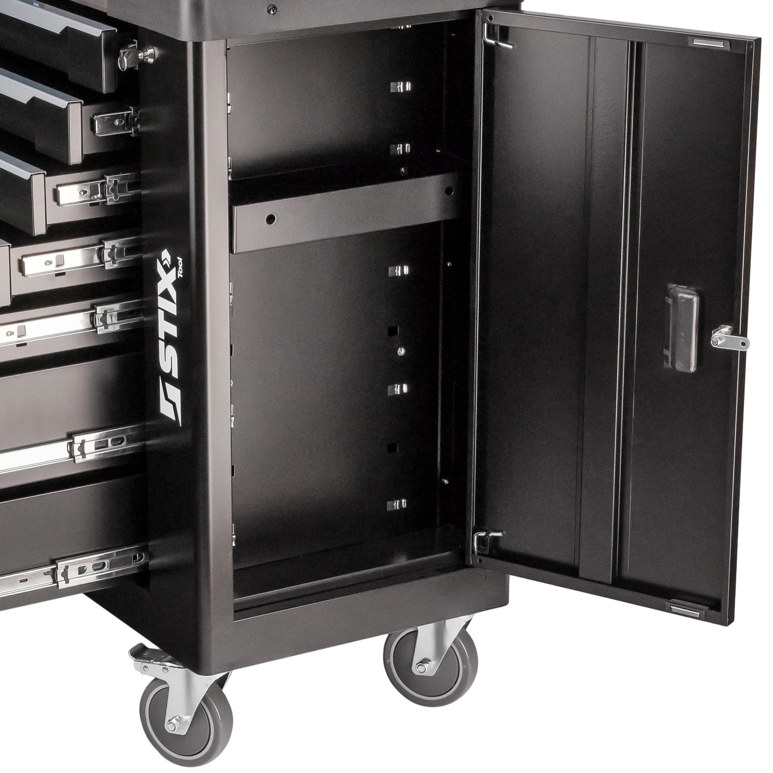 Stix UltimatePro A7/TS1 Carro de herramientas para taller con 267 herramientas Cr-V, 7 cajones, superficie de trabajo de acero inoxidable, gabinete lateral
