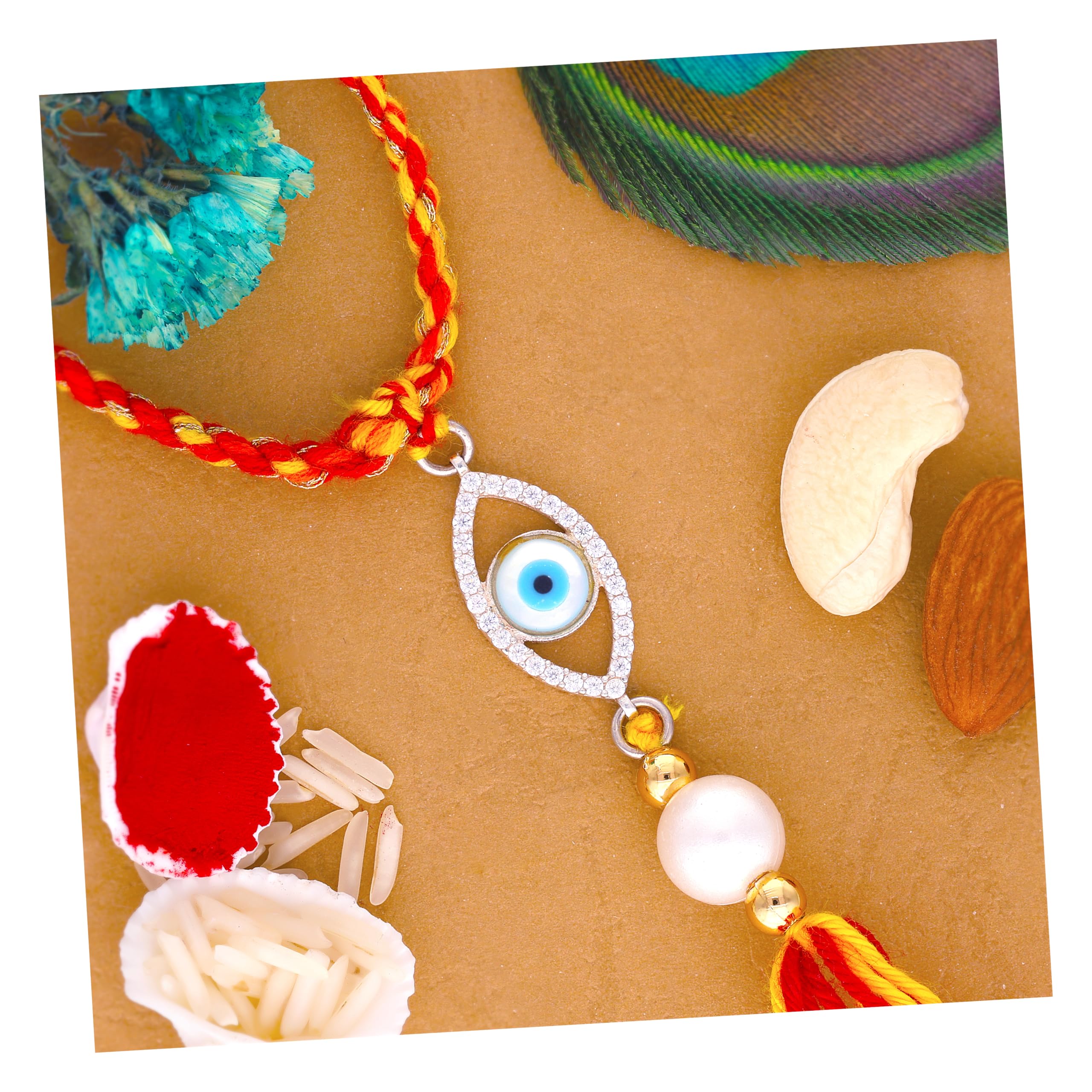 DEESSA Silver Rakhi:Eternal Bond Lumba Rakhi 925 Sterling Silver with Cotton String | Rakhi for Brother | Rakhi Bracelet for Brother (Evil-Eye Lumba Rakhi) (B0DCK5ZJTK) Amazon Price History, Amazon Price Tracker