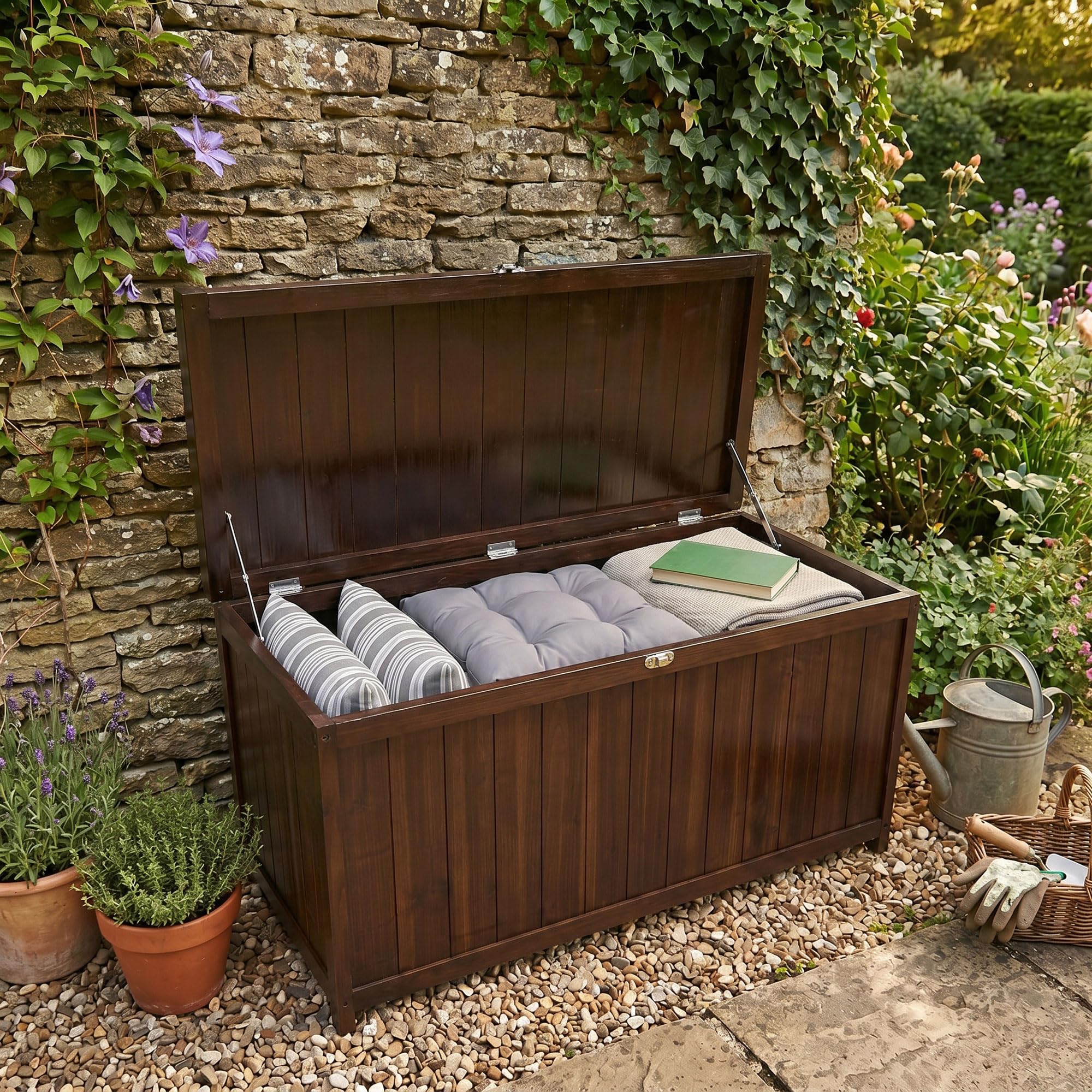 FRANKYSTAR® Cubo - Baule Panca da Giardino 113X60X53 cm da esterno contenitore lucchettabile portaoggetti in legno acacia teak