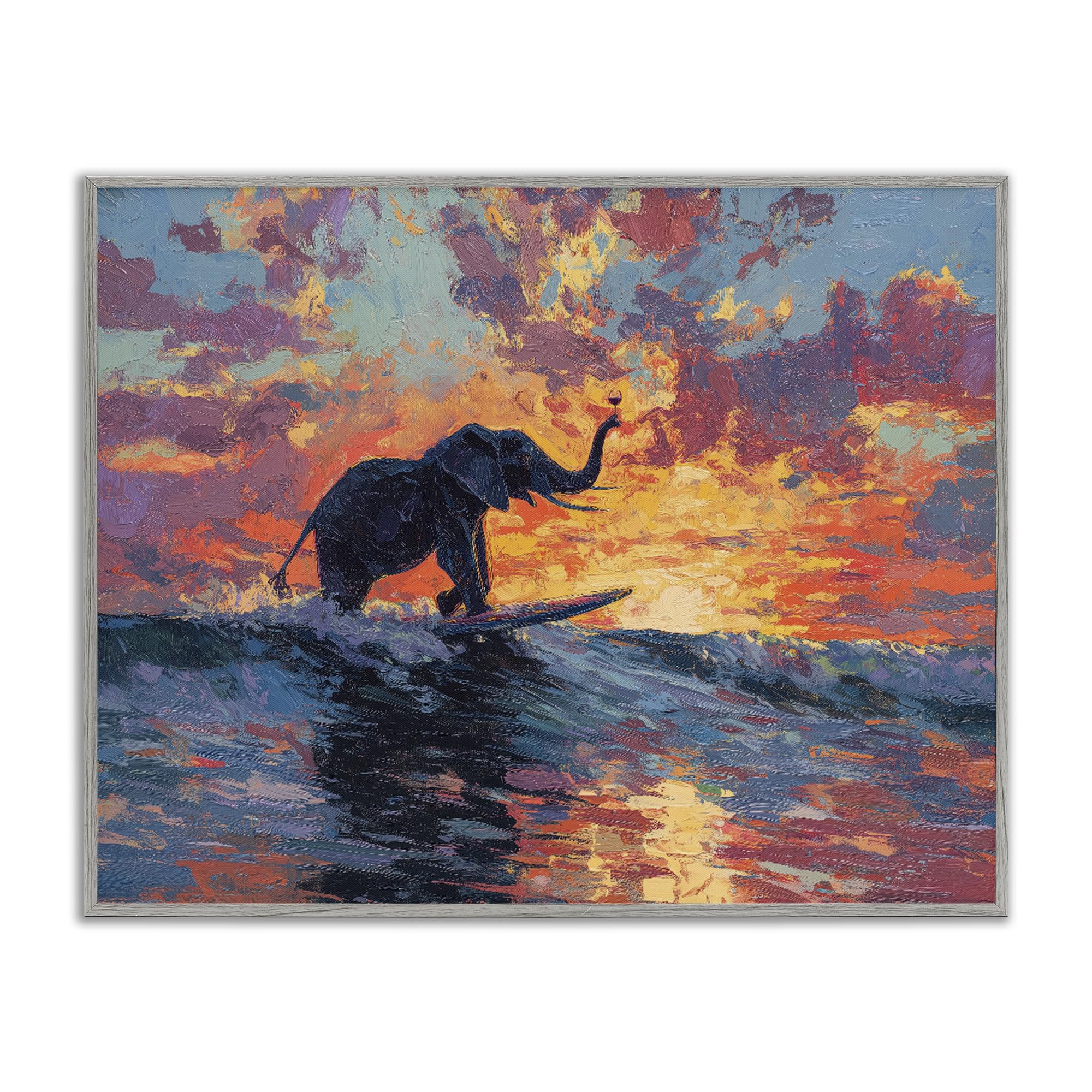 Éléphant Sunset Surf tableau déco pour salon zen giclée Stupell Industries