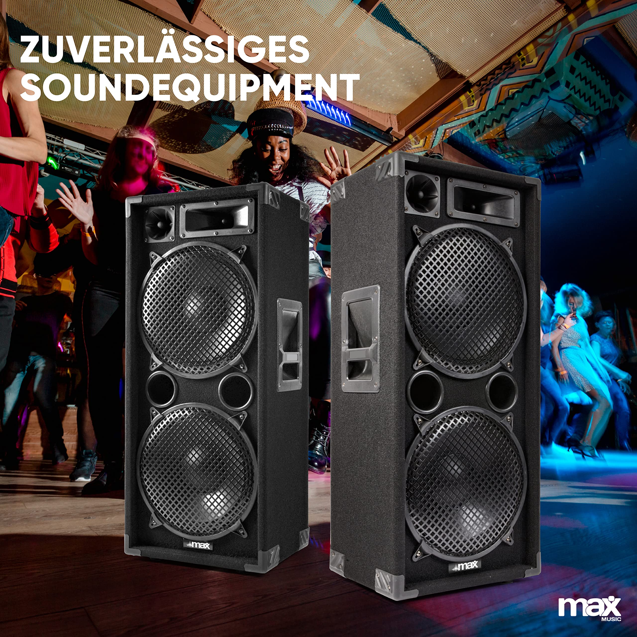 MAX212 - DJ Starter Kit - DJ Boxen Set 2800 Watt inklusive Verstärker mit Bluetooth, MP3, USB, MAX212 Bundle 2 Lautsprecher mit Verstärker, PA-Anlage Komplett Set
