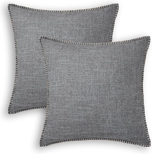 CaliTime Juego de 2 fundas de almohada de algodón con bordes cosidos de hilo de algodón, 2 tonos, de lino rústico, para sofá, decoración del hogar, CaliTime Juego de 2 fundas de almohada de algodón con bordes cosidos de hilo de algodón, 2 tonos, de lino rústico, para sofá, decoración del hogar,