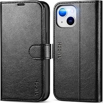 TUCCH Wallet Case for iPhone 13 6.1" 2021, Flip Stand, Textured Black