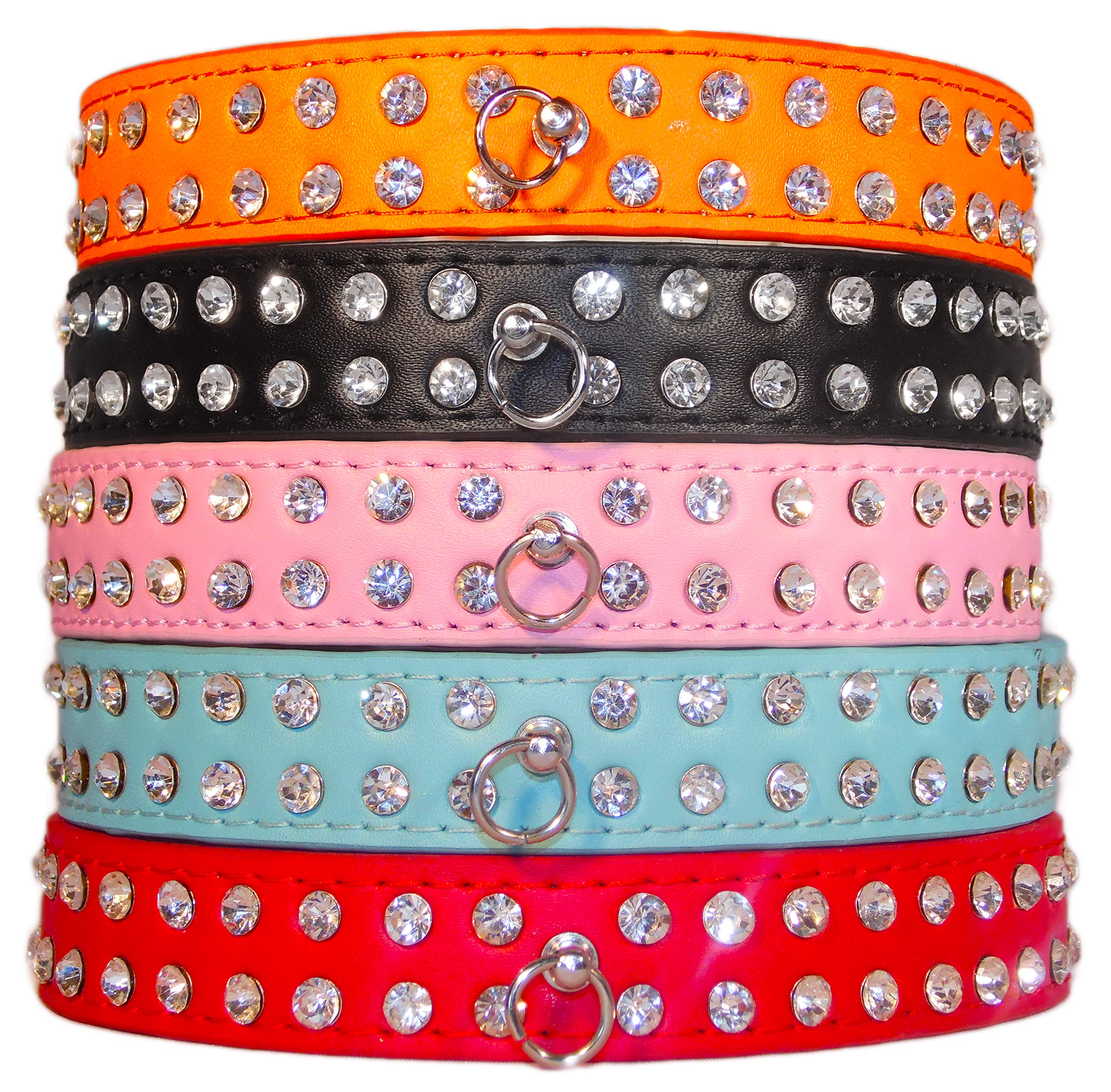 Swanky Paws 2 Row Diamante Rhinestone Bling Crystal PU Leather Dog Cat Pet Collar UK-Red-Large