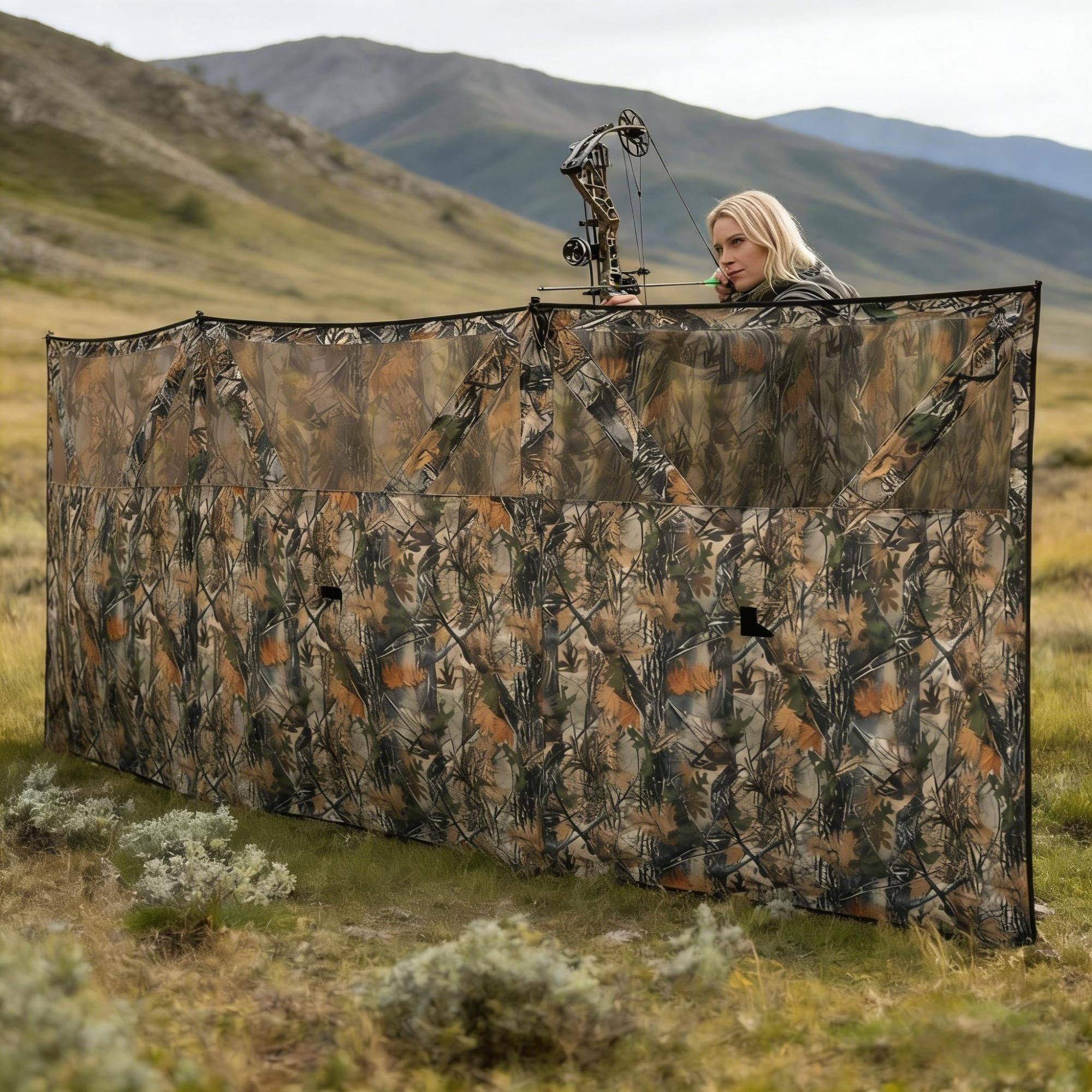 3-Panel Camping Hunting Blind with Camouflage Mesh