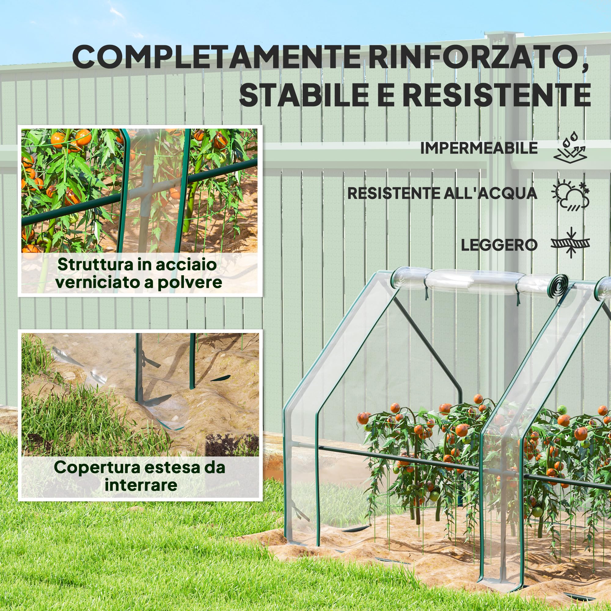 Outsunny Serra da Giardino 4 Porte Avvolgibili 360x90x90 cm Trasparente | a Cerniera, Serra per Orto, Struttura in Acciaio, Copertura PVC, per Orto Verdure Fiori Frutta