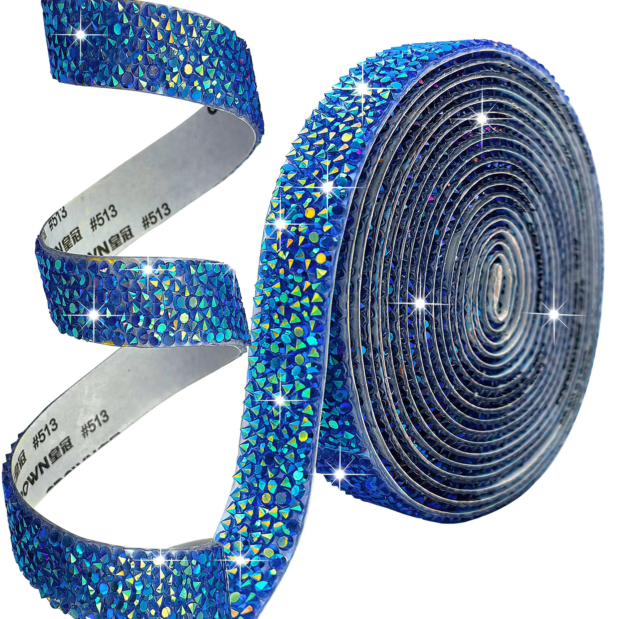 Nubarssy Self Adhesive Blue AB Rhinestone Ribbon Resin Rhinestones Strips，4 Yards Bling Crystal Ribbons Diamond Sticker Applicable to Christmas