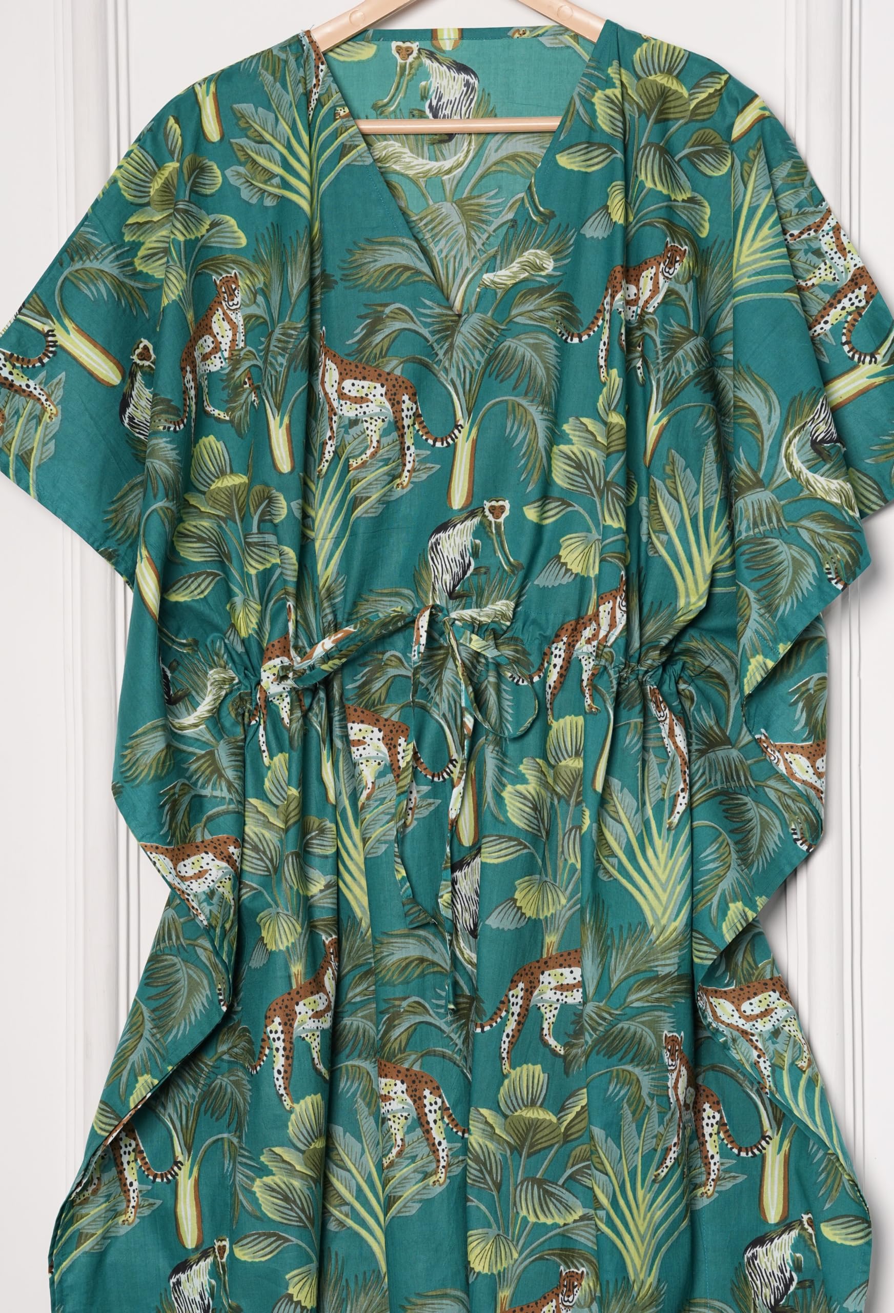 INDACORIFY Caftan Indien en Coton Doux imprimé à la Main, imprimé Floral, vêtements de Plage décontractés, Tuniques d'été, Robe Maxi Longue en Coton