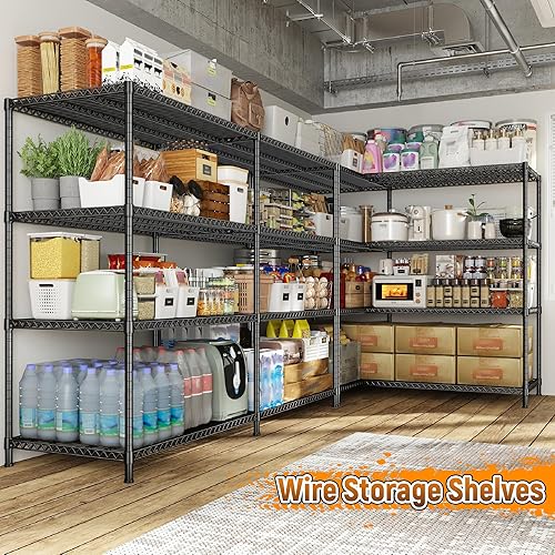 Miniatura 9 de REIBII Estantes de almacenamiento de 81.5 pulgadas de ancho, 3680 libras, estantería de metal resistente de 4 niveles, estante de alambre ajustable