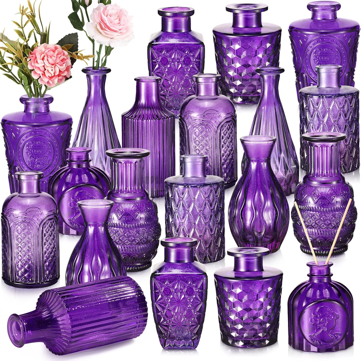 20 Pcs Glass Bud Vase Set Small Vases for Flowers Vintage