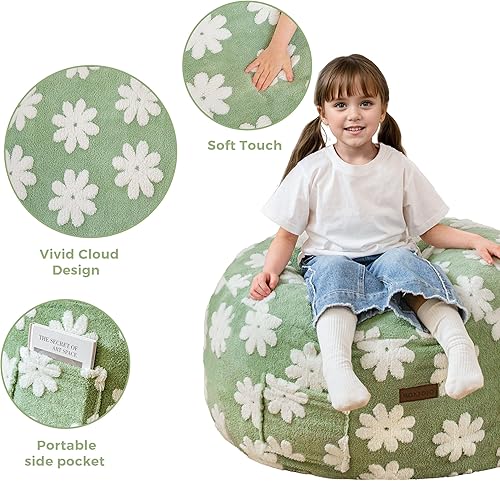 Miniatura 4 de MAXYOYO Puf para niños, silla perezosa con patrón floral con relleno de espuma de alta densidad, sofá de suelo relleno para niños y niñas, sofá de