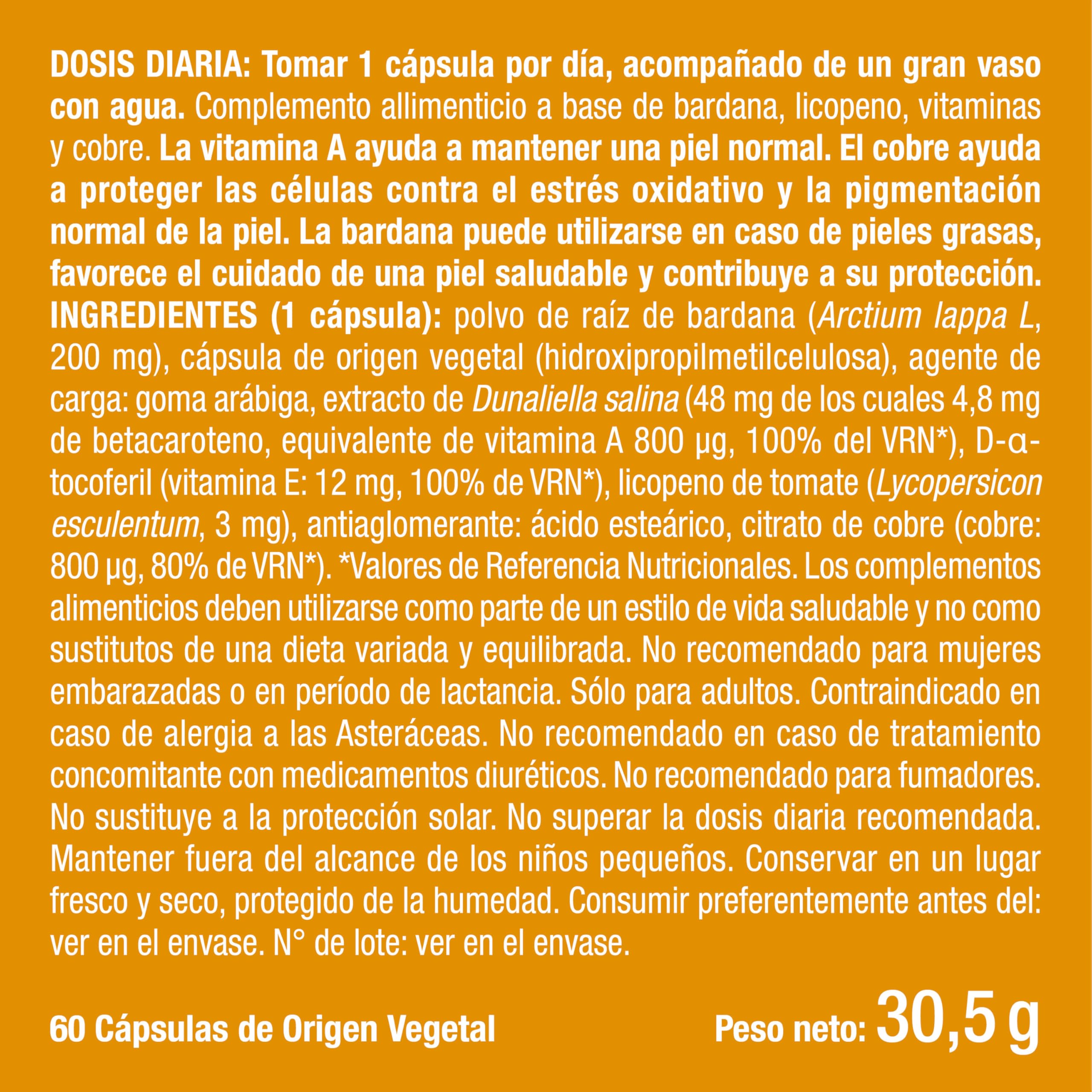 Perfect Skin - Preparador y Acelerador del Bronceado - Protección Solar Natural y Tono Bronceado - Beta-caroteno y Bardana - 60 Cápsulas Veganas - Nutrimea - Fabricado en Francia