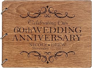 LifeSong Milestones Personalized 60th Wedding Anniversary Guest Book for Couple - Husband and Wife 60 Years of Marriage Celebration, Wooden Walnut Signature Registry Guest Book (Walnut (Egvd))