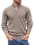 Men's Quarter Button Sweater Lightweight Mock Neck Pullover Sweater Fashion Casual Knitted Waffle Henley Sweater