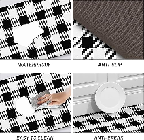 Miniatura 13 de MAYHMYO Tapetes de cocina de 1/2 pulgada, color blanco y negro, tapetes de cocina de granja, antifatiga, acolchados para piso, antideslizantes