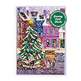 Christmas Square – Charming Christmas Town Greeting and Jigsaw Puzzle Card by Joy Laforme Includes Color Coordinated Envelope and Sticker Seal