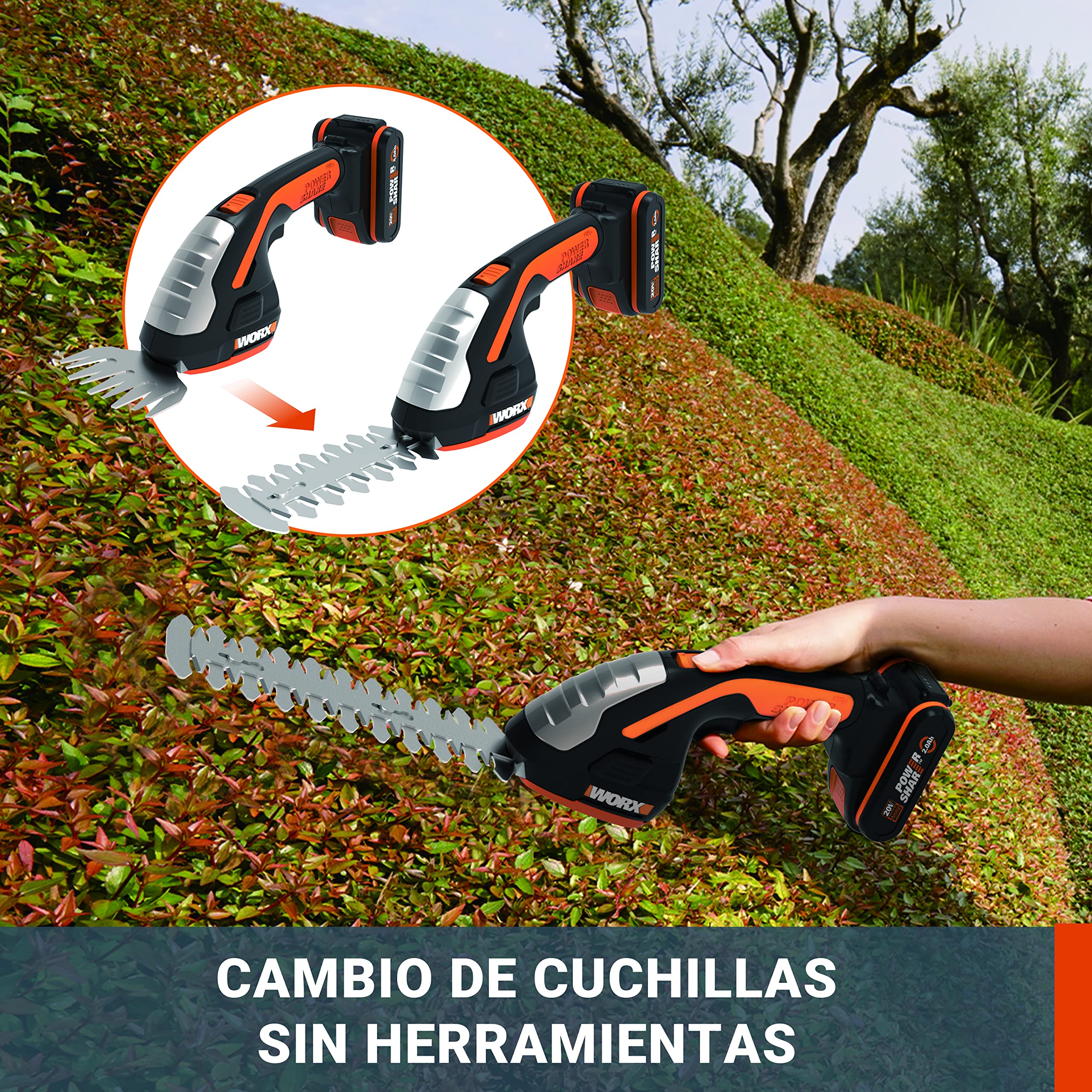 WORX wg801e.9 20 V de Hierba y arreglasetos wg801e Incluye 3 Varios Cuchillo, sin batería y Cargador