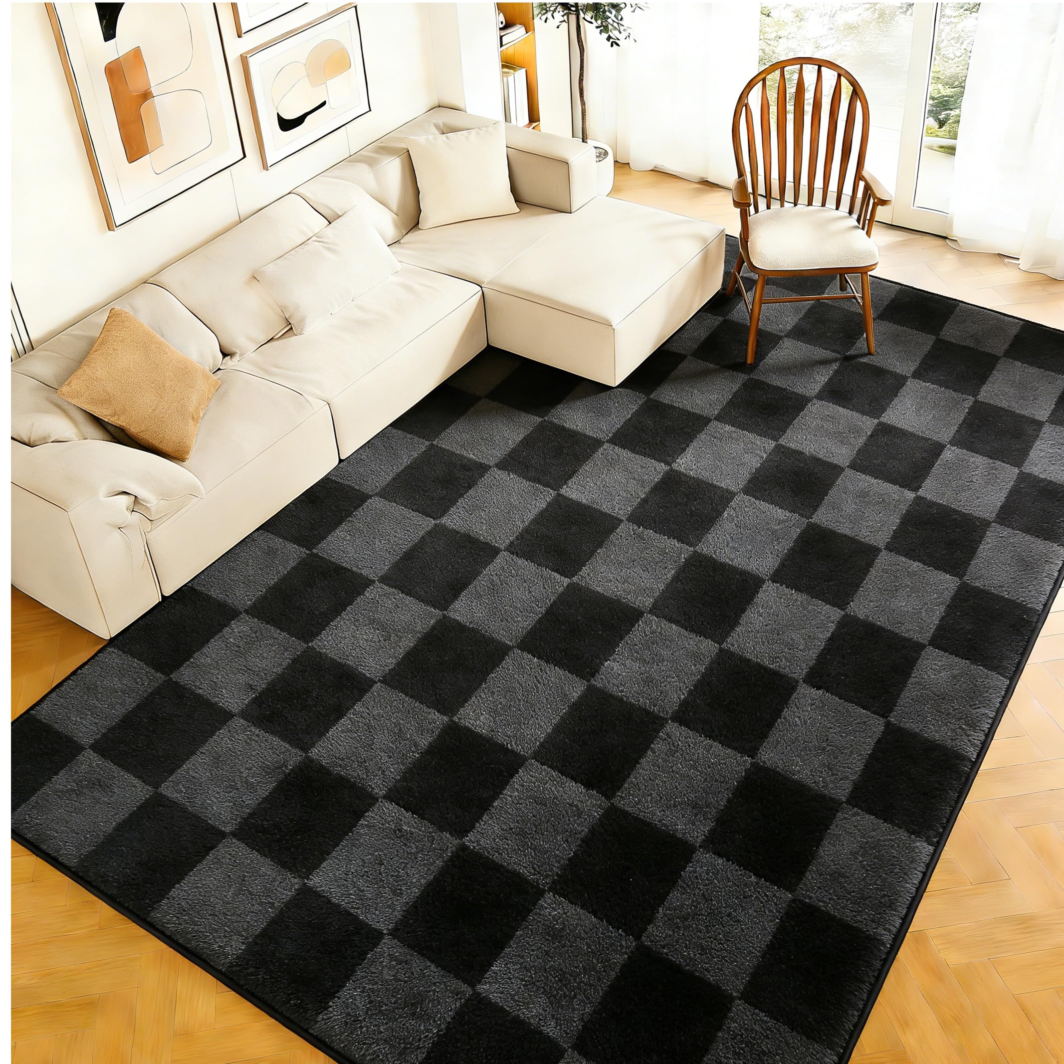 Puremy Teppich Wohnzimmer Kurzflor Anti-Rutsch Rückseite Einfarbiges Design Waschbar, 80x150cm, Dunkelgrau
