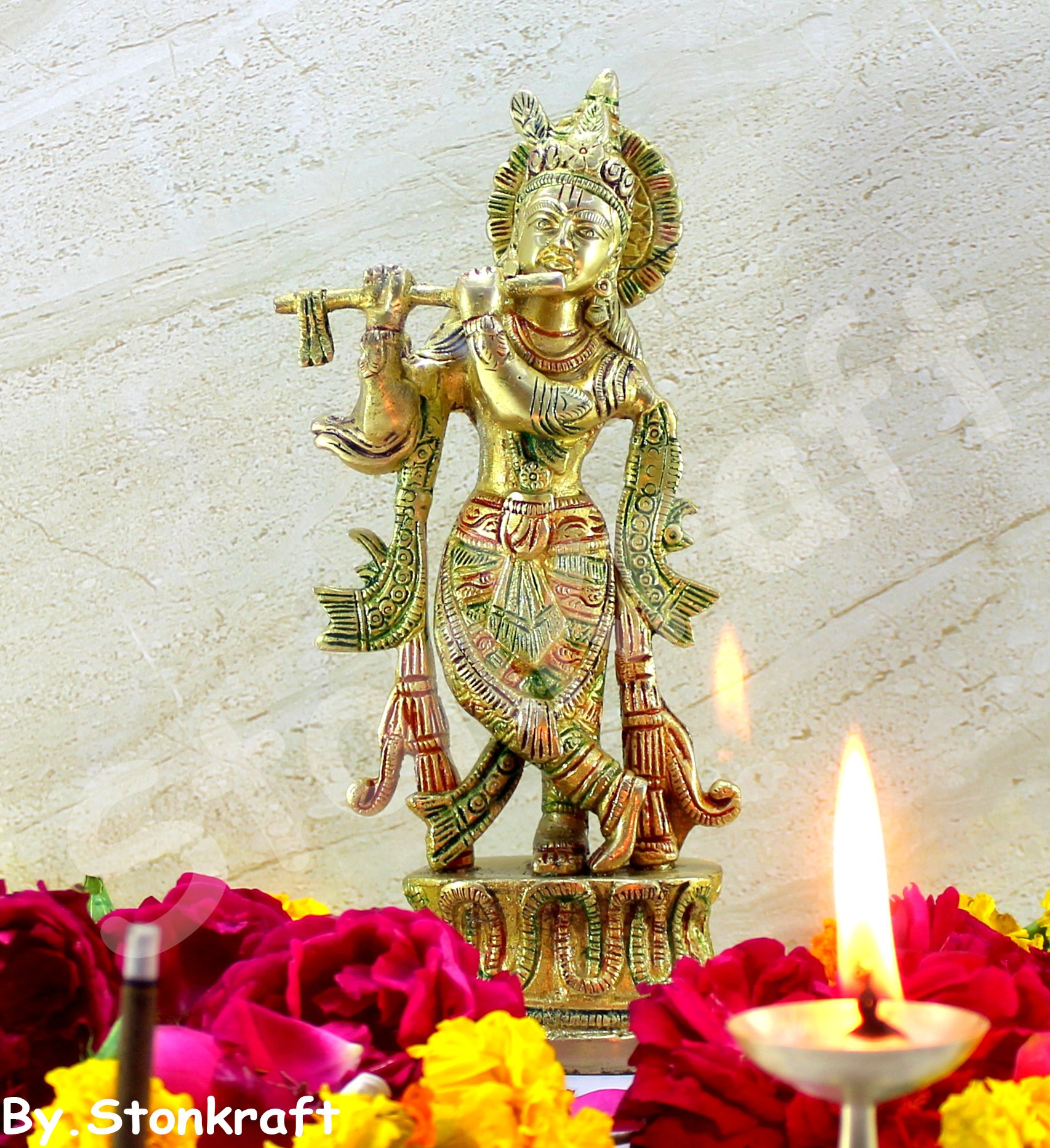 StonKraft Brass Krishna Laddu Gopal Kanha Makhan Chor (Krishna 9"), Bronze - Image 3