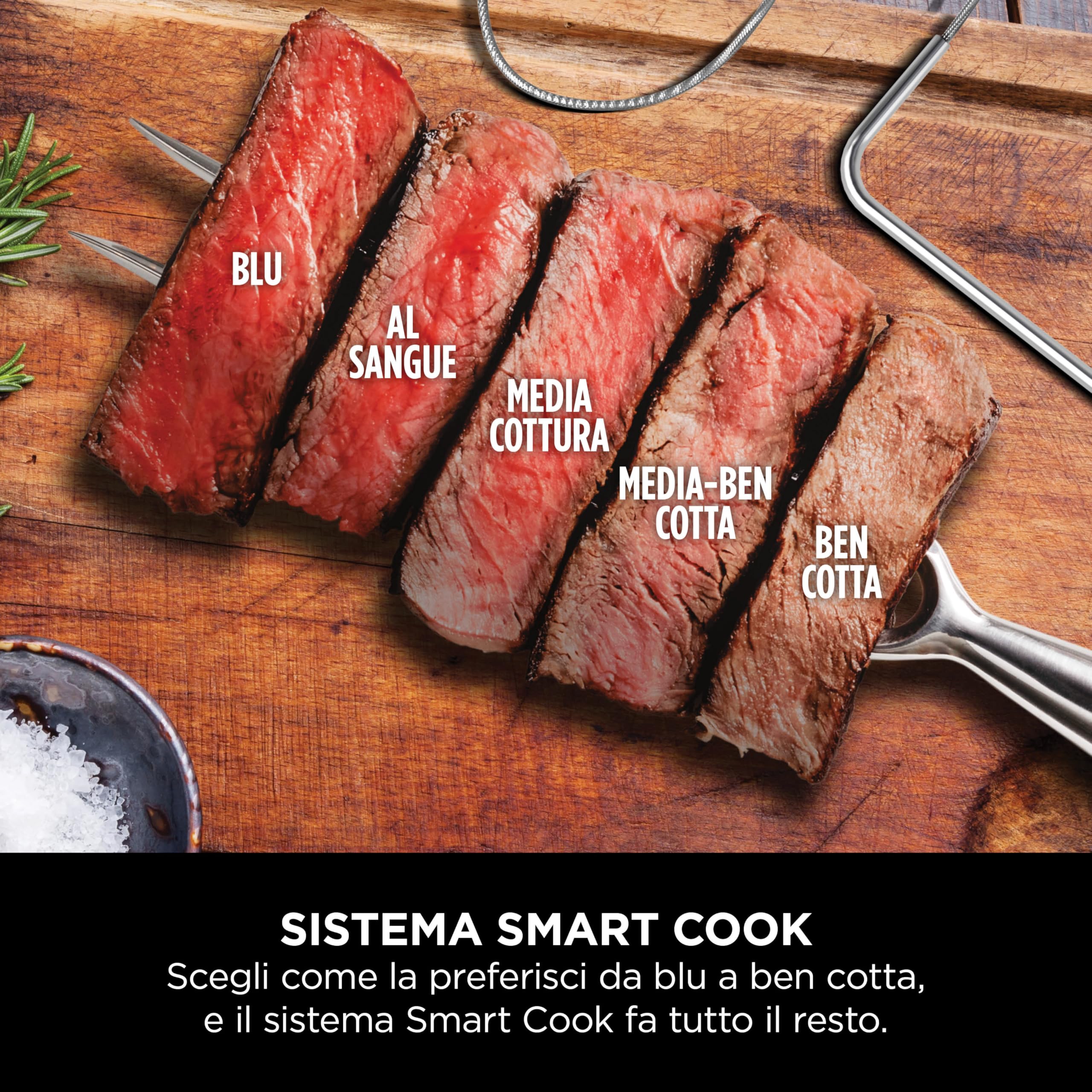 Ninja Woodfire Pro Connect XL Barbecue Elettrico 7 in 1 Griglia Affumicatore Friggitrice ad Aria Controllo App Blu/Nero
