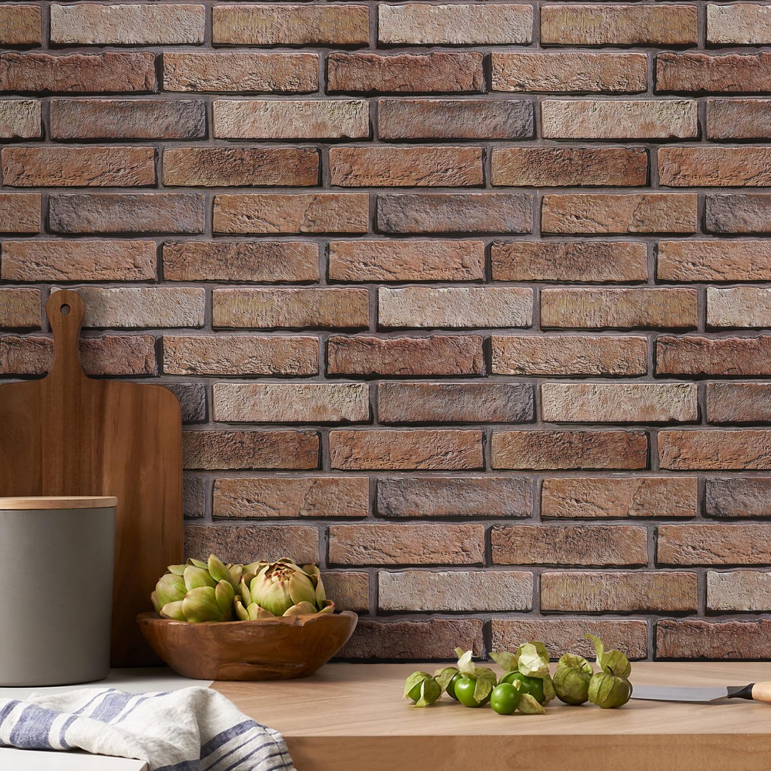 COMSTICKC Paneles de Pared 3D Autoadhesivos, Marrón, 12 Piezas, 3D Revestimiento de Pared, Adhesivos de Pared PVC, Papel Pintado 3D, 58 x 30 CM, Ideal Para Salón, Dormitorio y Cocina