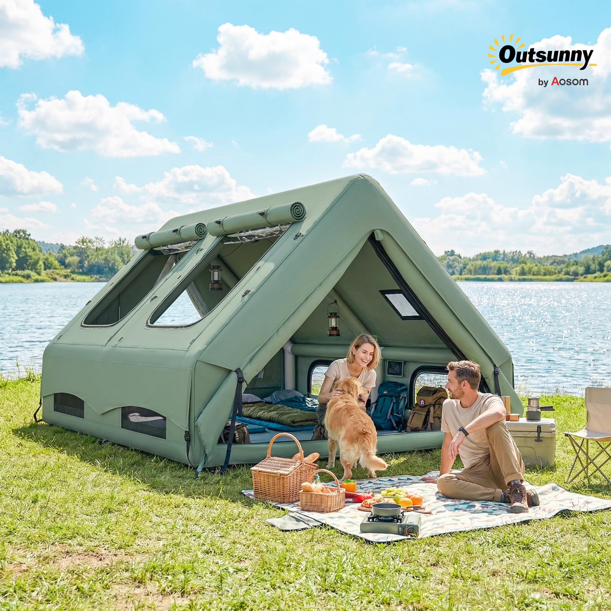 Outsunny Aufblasbares Zelt 8-10 Personen Schneller Aufbau 4-Jahreszeiten
