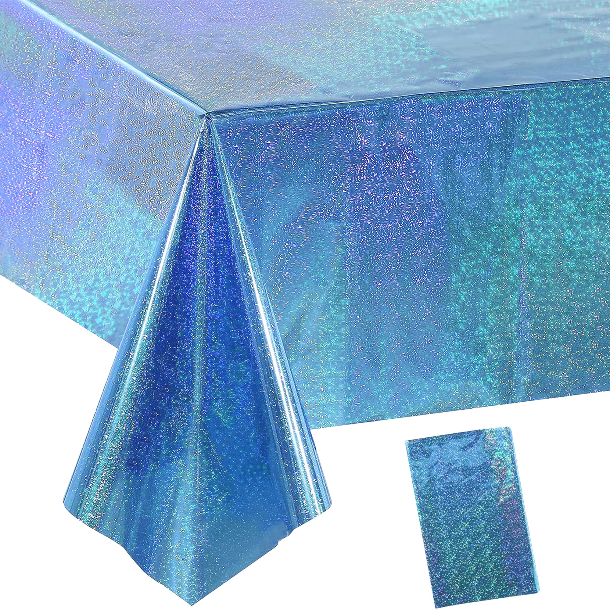 GREATRIL Glitter Blue Party Tablecloth Disposable Plastic Rectangle Table Cover for Frozen Winter/Mermaid/Ocean/Under Sea/Australian/Gaming/Boys Birthday Party Decorations - 54"x108"