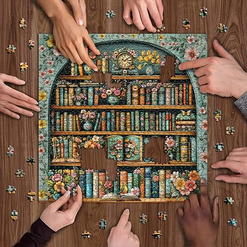 Miniatura 7 de Rompecabezas vintage para adultos de 1000 piezas, biblioteca de rompecabezas de biblioteca de rompecabezas de flores silvestres, rompecabezas de