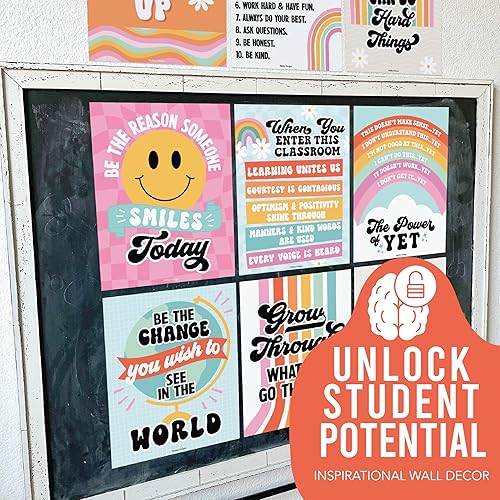 Miniatura 5 de Hadley Designs Carteles motivacionales para el aula, arte de pared con 9 mentalidad de crecimiento para profesores, decoraciones duraderas para el