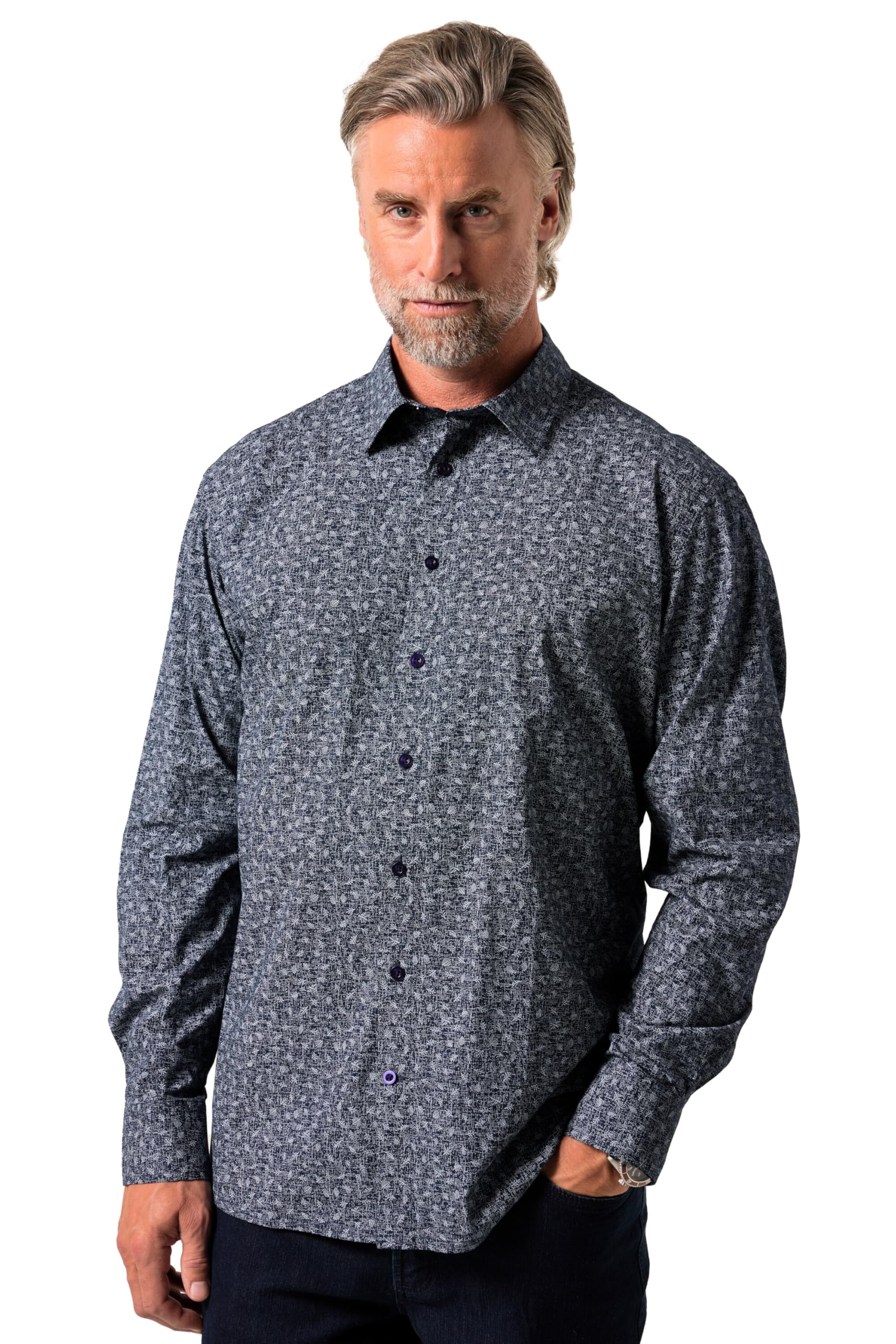 Boston Park Herren große Größen Übergrößen Menswear L-8XL Hemd, Langarm, Alloverdruck, Kentkragen, Comfort Fit 842085