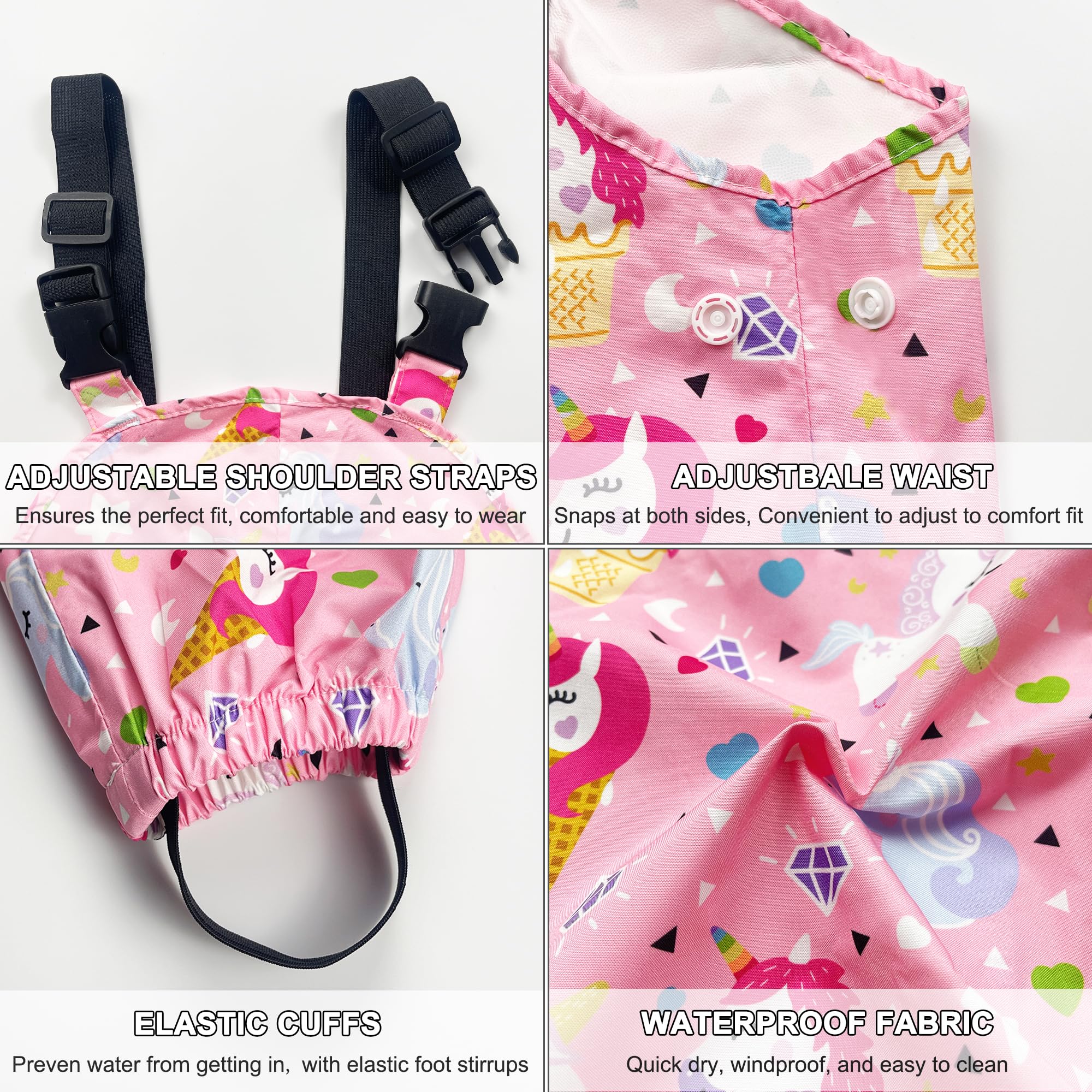 Fewlby Pantalon Imperméable Enfant Pantalon de Pluie, Filles Garçons Combinaison de Pluie Salopette Réutilisable Vêtements de Pluie