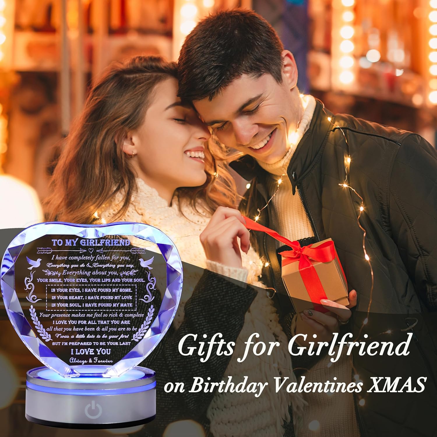 Qianwei Gifts for Girlfriend Unique - Crystal Heart Engraved Personalized Gifts for My Girlfriend on Christmas - Birthday Anniversary Wedding Valentines Day I Love My Girlfriend - Image 4