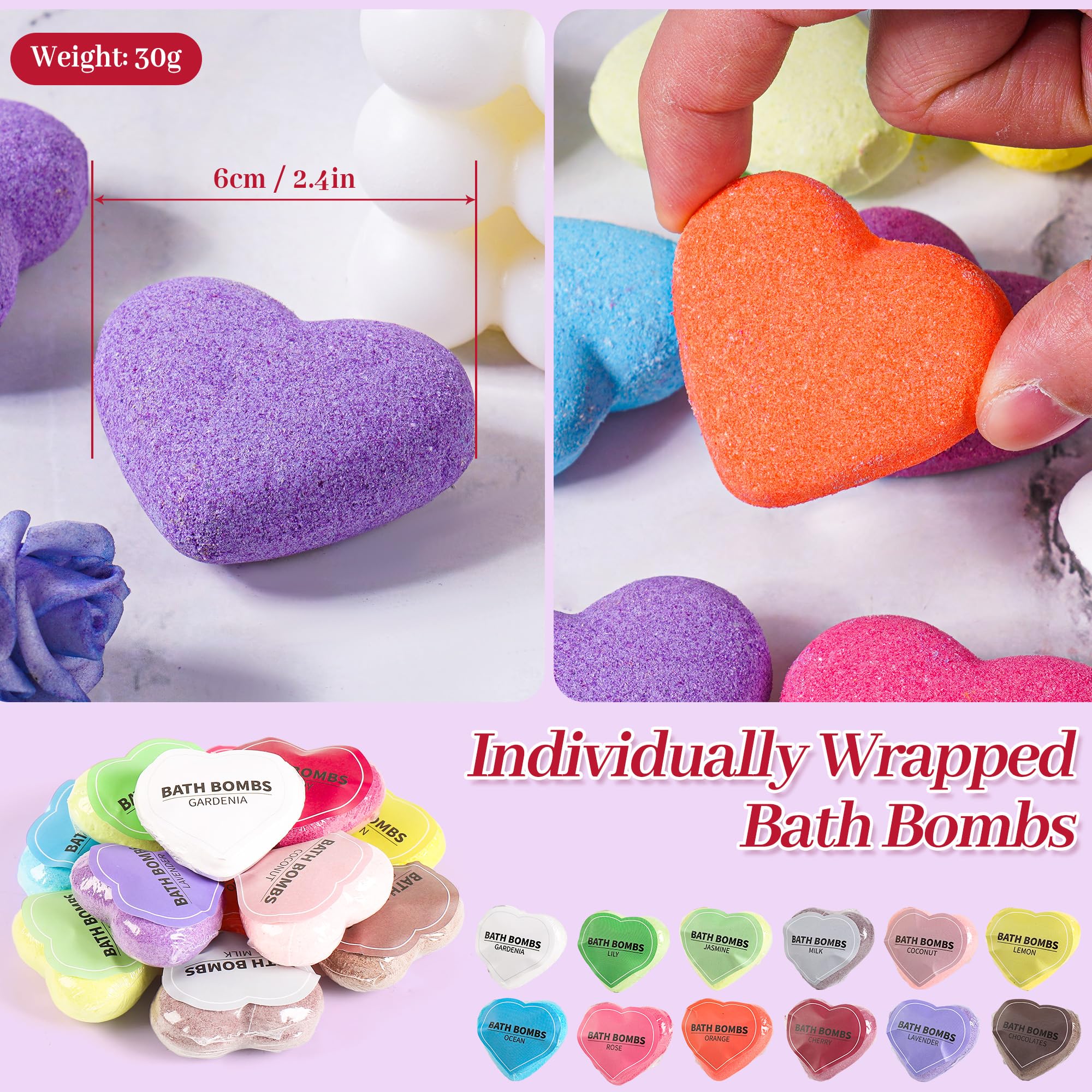 24pcs Bombe da Bagno Set Regalo, Oli Essenziali Biologici Naturali Vegani, Incartato Singolarmente Regali di Bellezza Spa Bomba per Ragazza Bambini Moglie Compleanno San Valentino Festa della Mamma