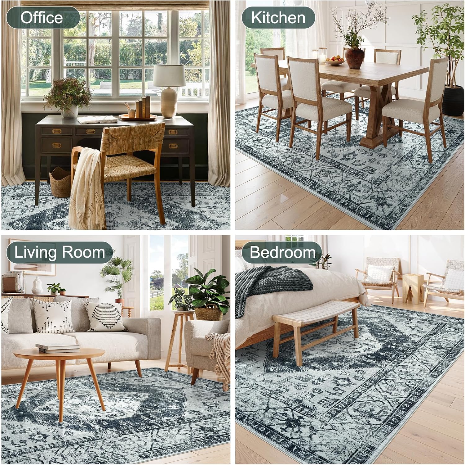 Anidaroel Office Chair Mat for Hardwood & Tile Floor, 8x10 Floor Mat for Office Chair, Under Desk Rug for Rolling Chair on Hardwood, Low Pile Carpet Floor Protector Rug, Easy to Clean, Light Grey