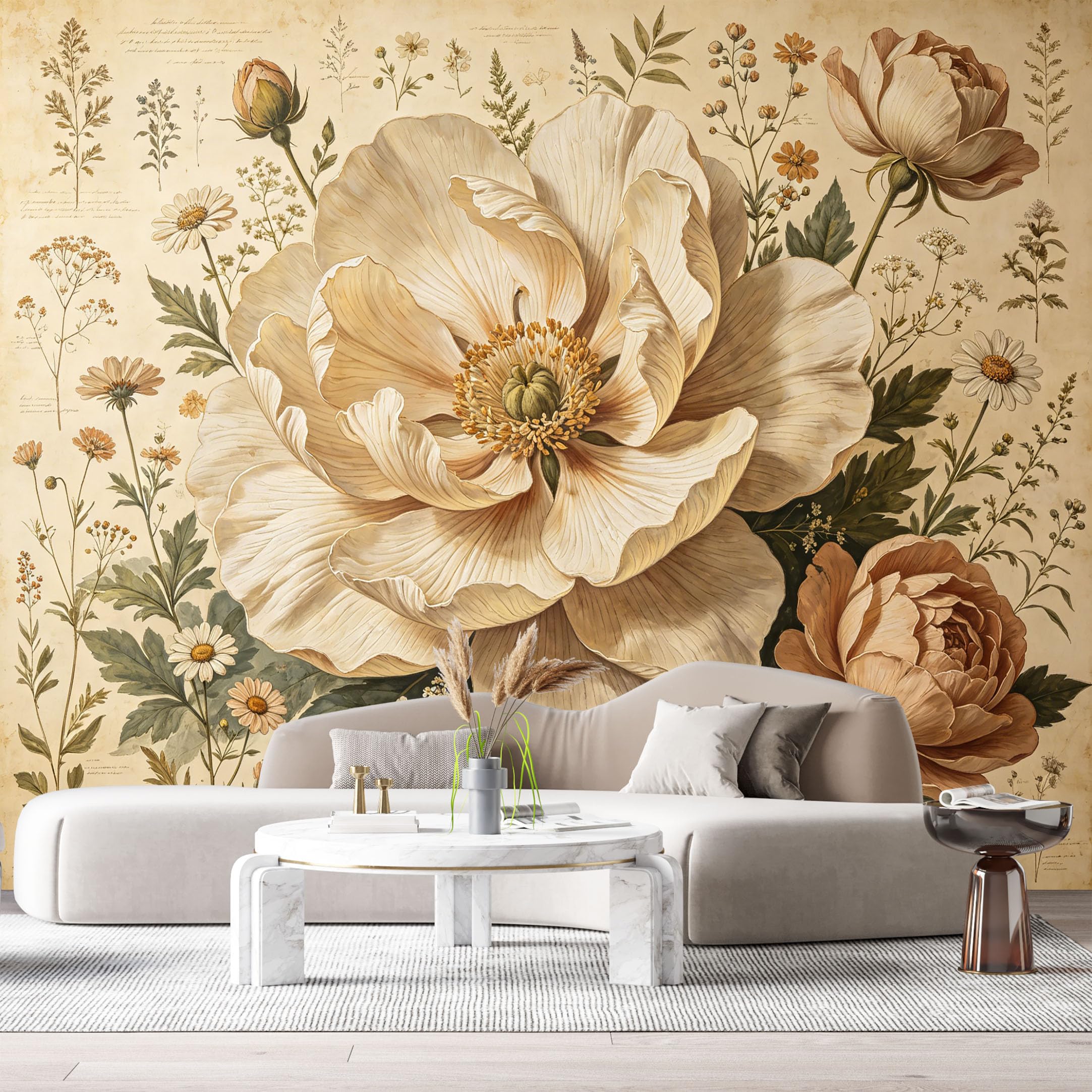 Custom Size Wall Murals Botanical Vintage Peony Floral Watercolor Bloom SelfAdhesive Wall Fabric Removable Large Wallpaper for Photo Living Room