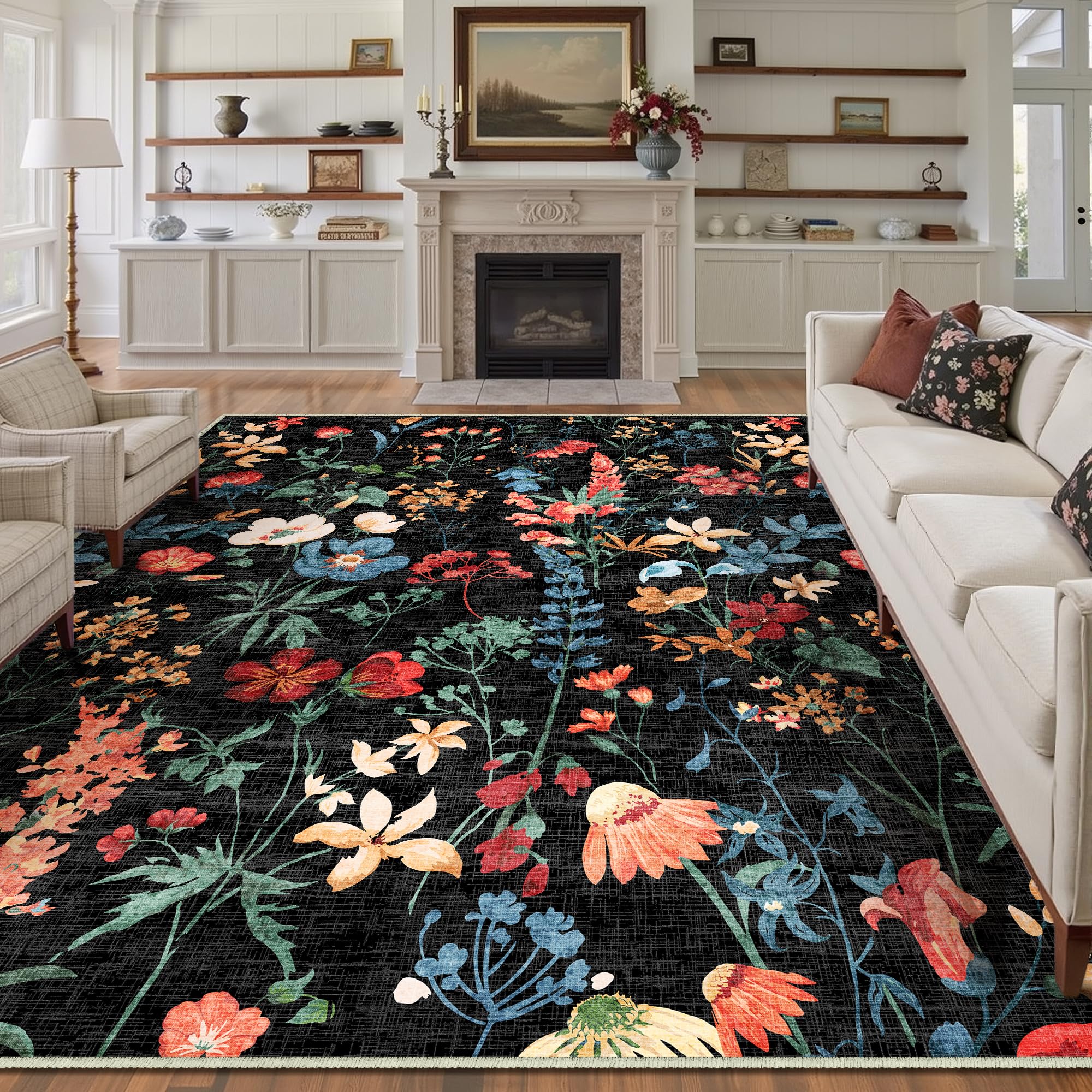 HUGEAR Vintage Teppich Wohnzimmer Wohnzimmerteppich Waschbarer rutschfest Teppiche Carpets Schlafzimmer Rug Esszimmer Büro Kinderzimmer Waschküchen Rugs Kurzflor Carpet