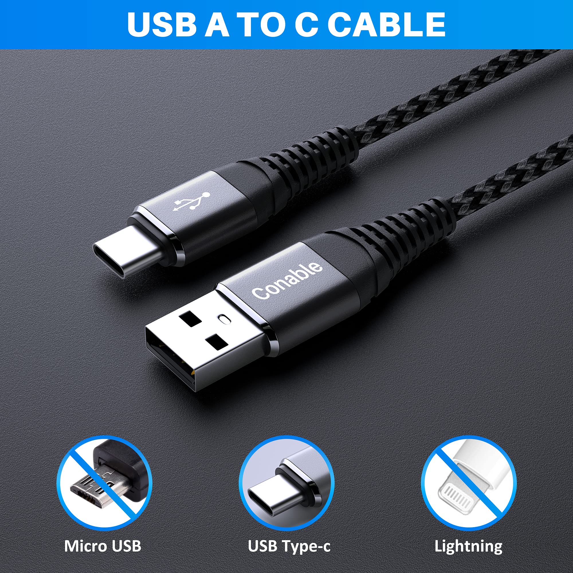 Cavo USB C 3A ricarica rapida USB A a USB tipo C nylon intrecciato [2-Pack 4 piedi] compatibile con Samsung Galaxy S20 S10 S9 S8 Note 20 10, LG V30 V20 e altri dispositivi USB-C