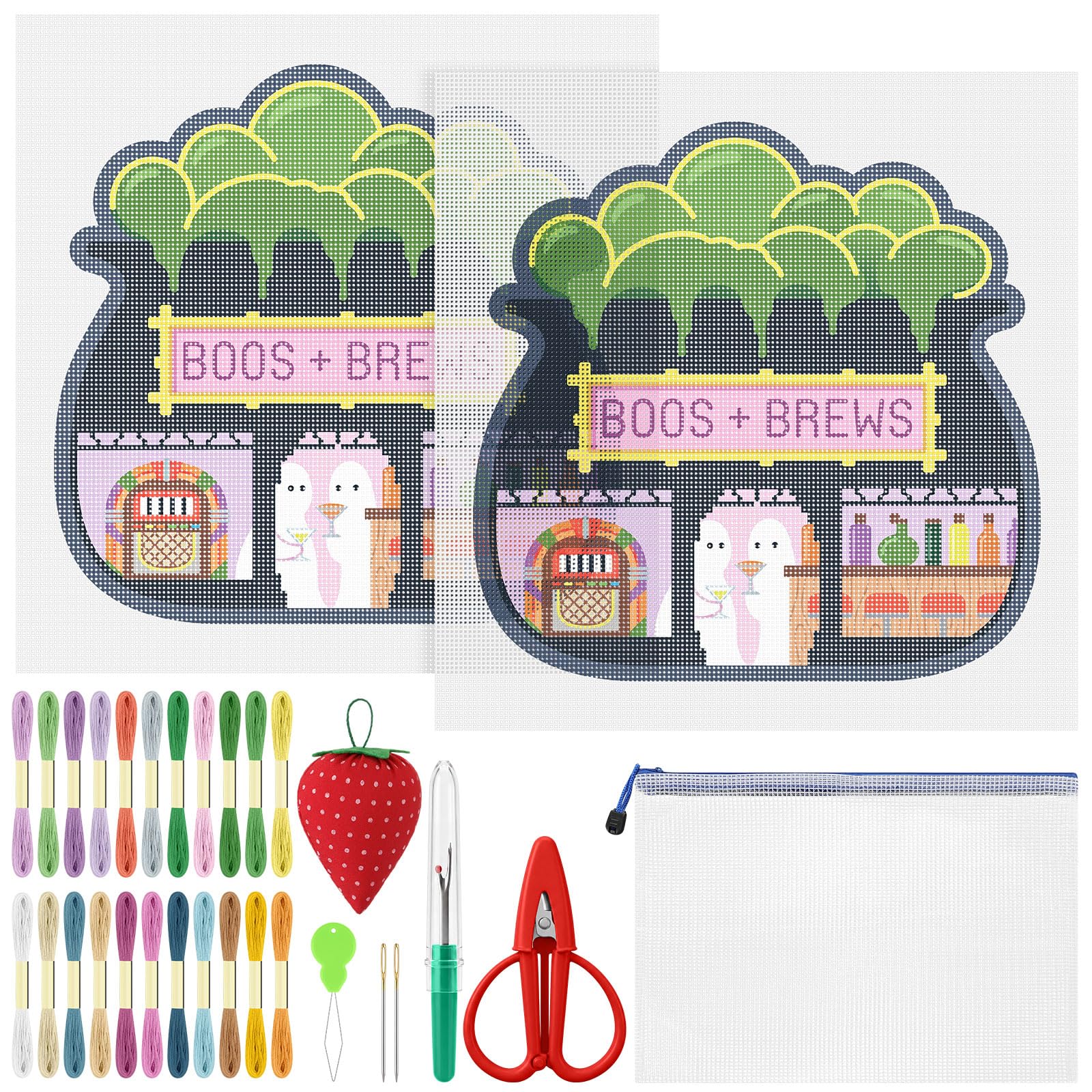 XunYee 43 Pcs Halloween Boos and Brews Needlepoint Kit for Beginners Adults