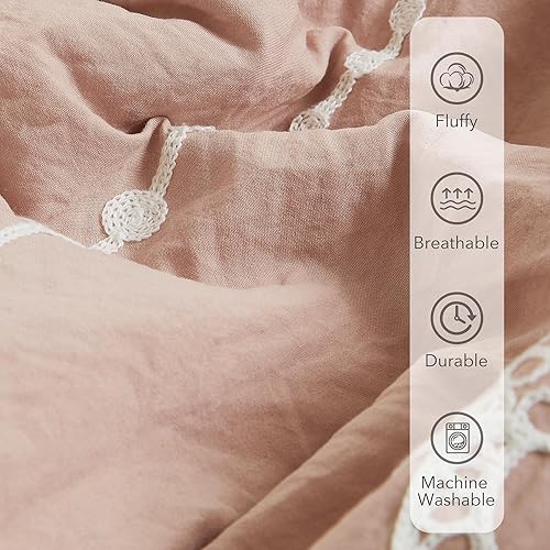 Miniatura 6 de MAIREVE - Juego de edredón rosa de 7 piezas con almohada decorativa, juego de edredón bordado floral tamaño King, cama para todas las estaciones en