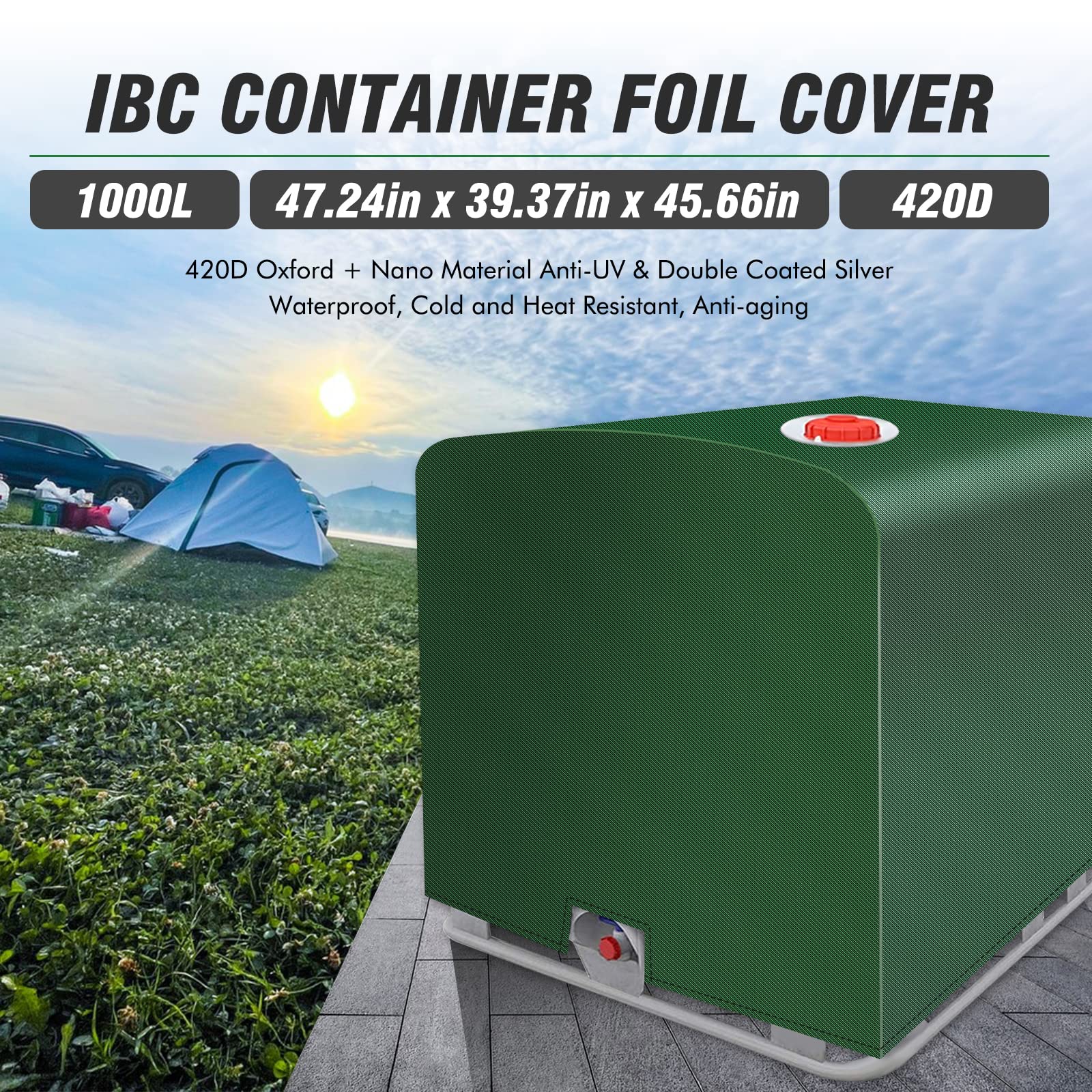 MaxAwe IBC Tank Abdeckung 1000L, 420D mit Silberbeschichtung Wassertank Abdeckplane, 120x100x116 cm Wasserdichte Schutzplane Schutzhülle, Grün IBC Container Cover für IBC Tank Behälter Regentonne